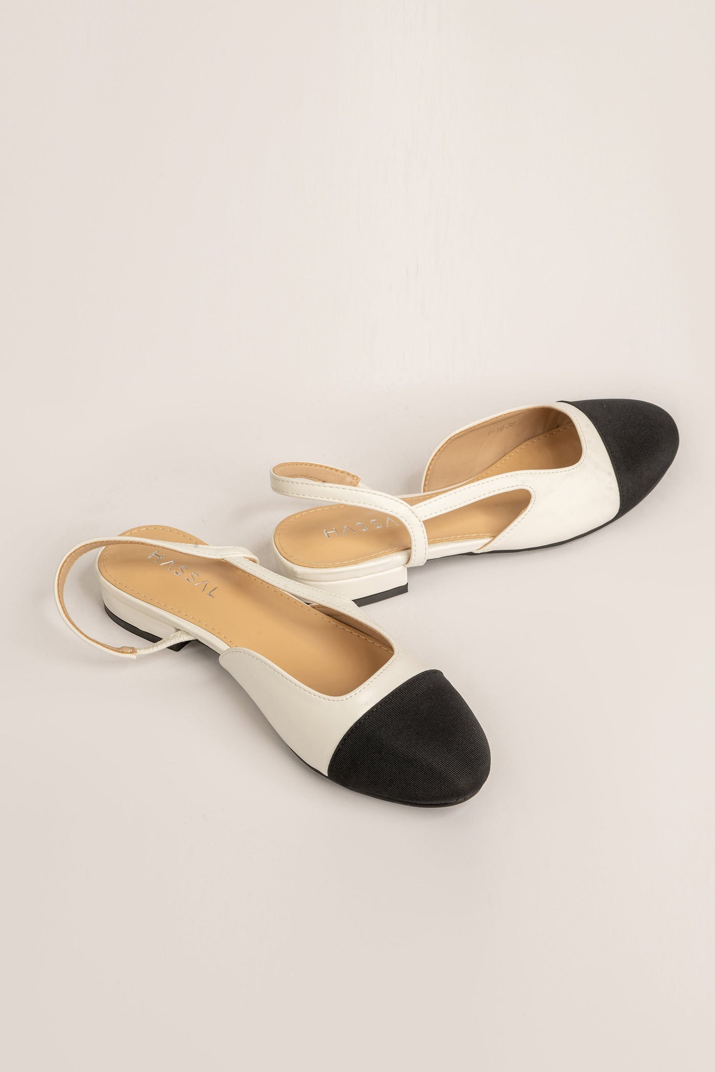 White & Black Sling Back Flats
