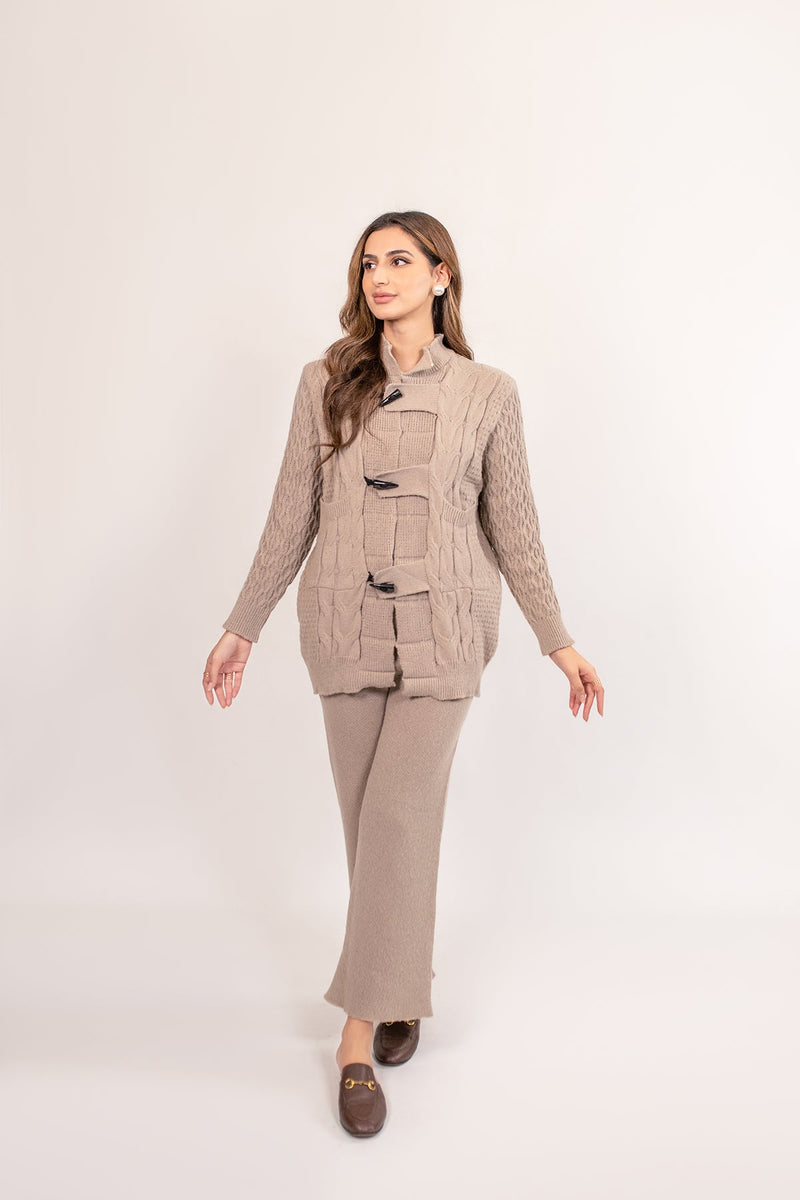 Amelia Brown Suit With Black Button
