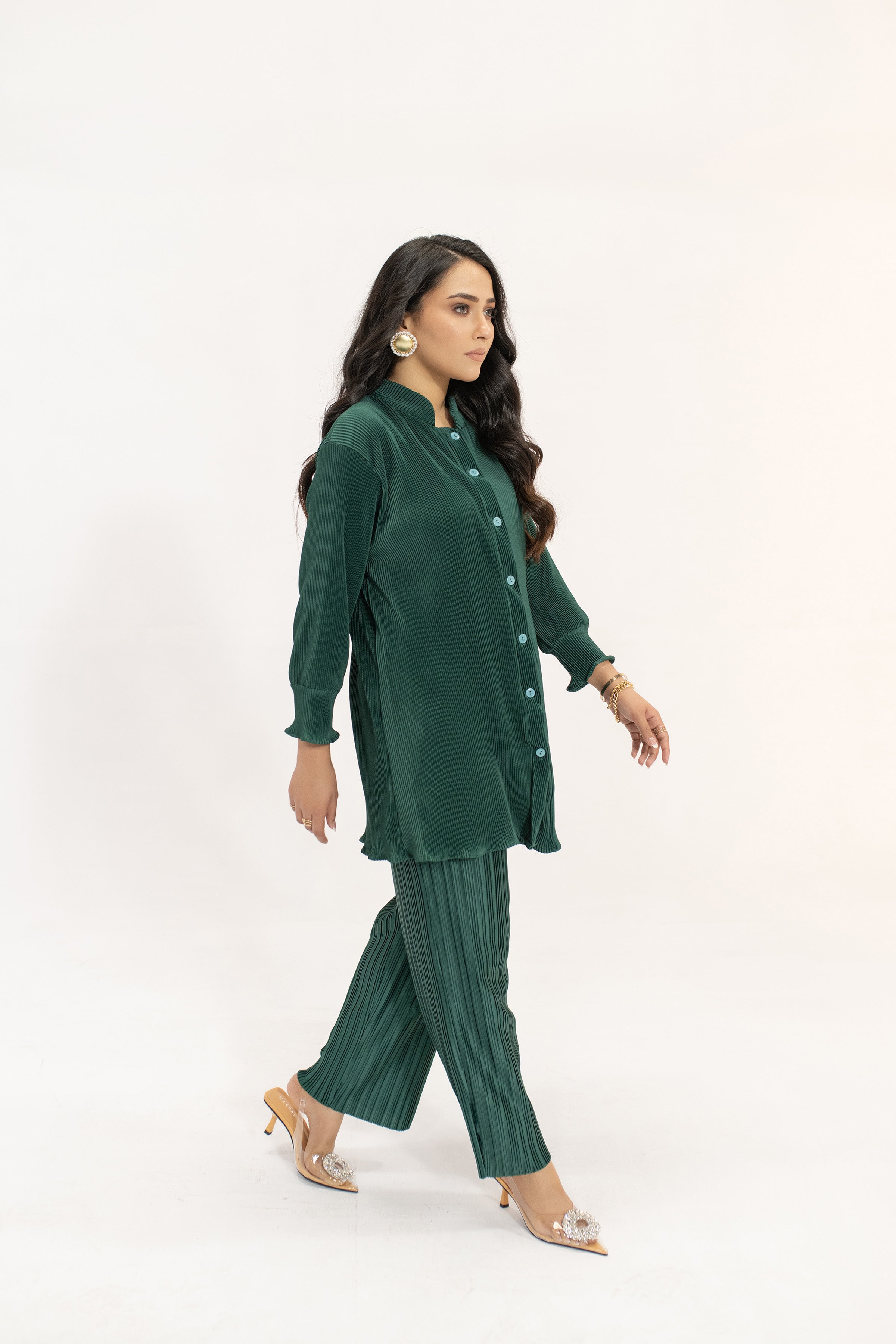 Serap Dark Green Contrast Pleated Suit