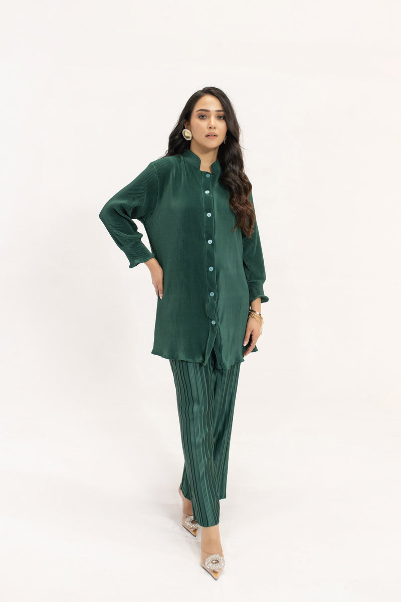 Serap Dark Green Contrast Pleated Suit