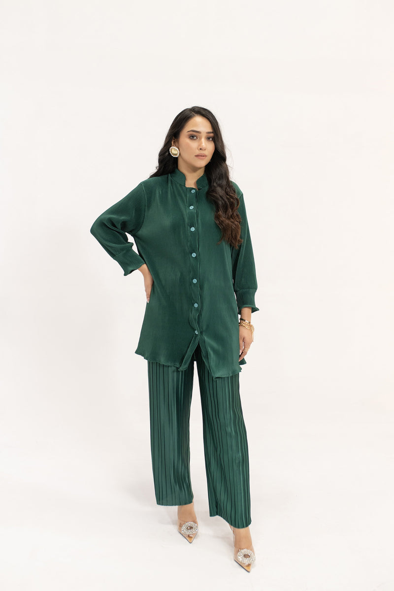 Serap Dark Green Contrast Pleated Suit