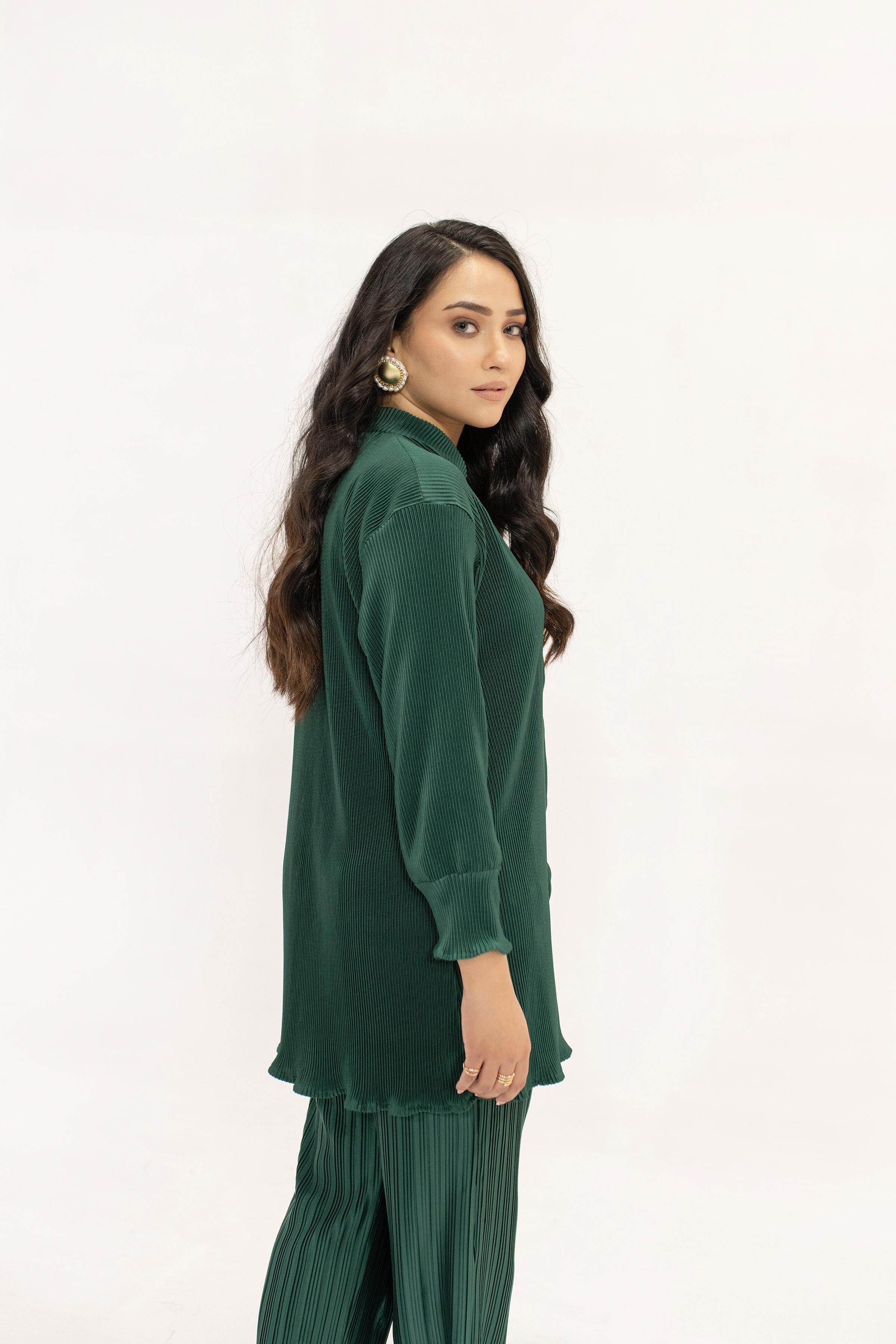 Serap Dark Green Contrast Pleated Suit