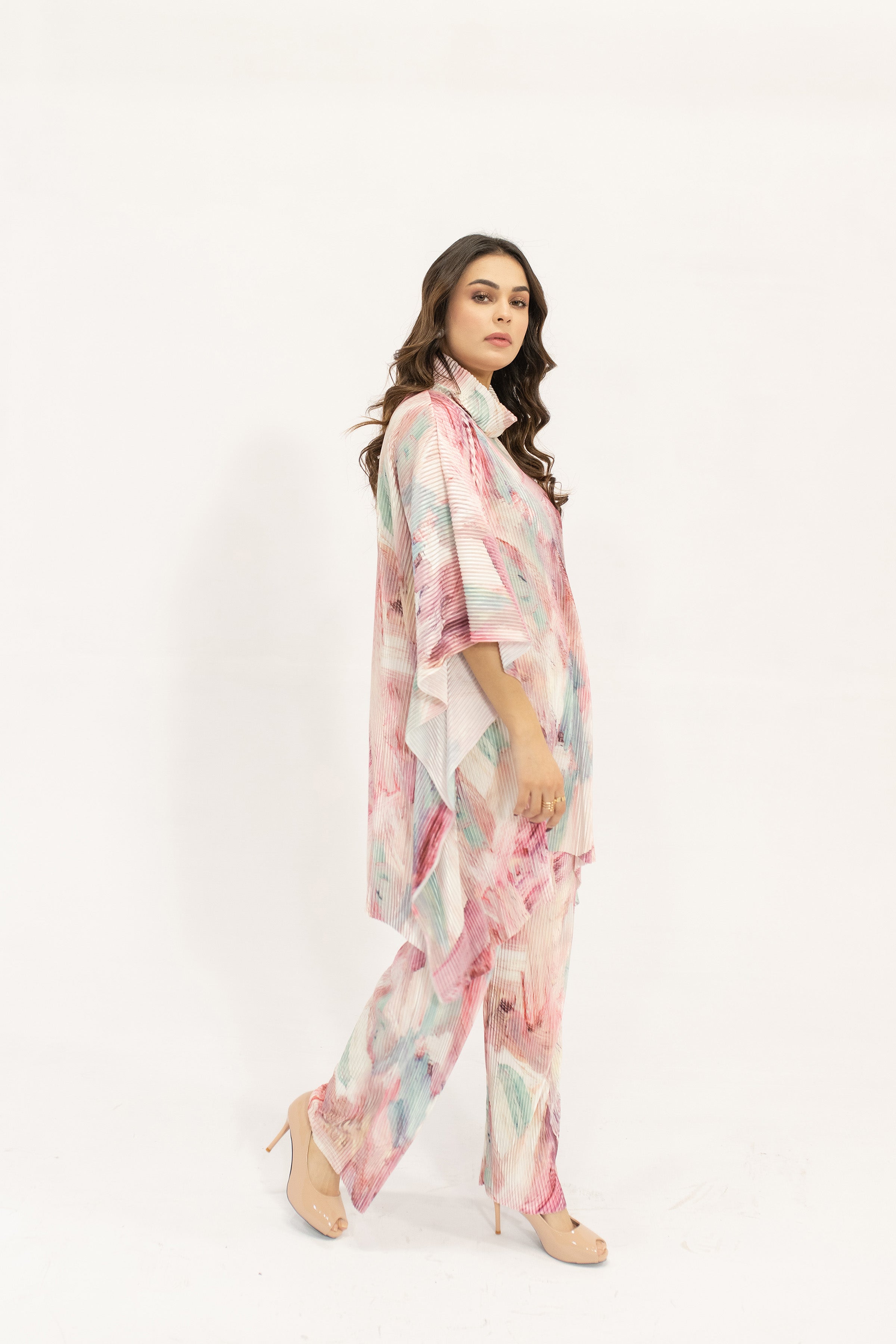 Nazik Pink On Pink Poncho Pleated Suit