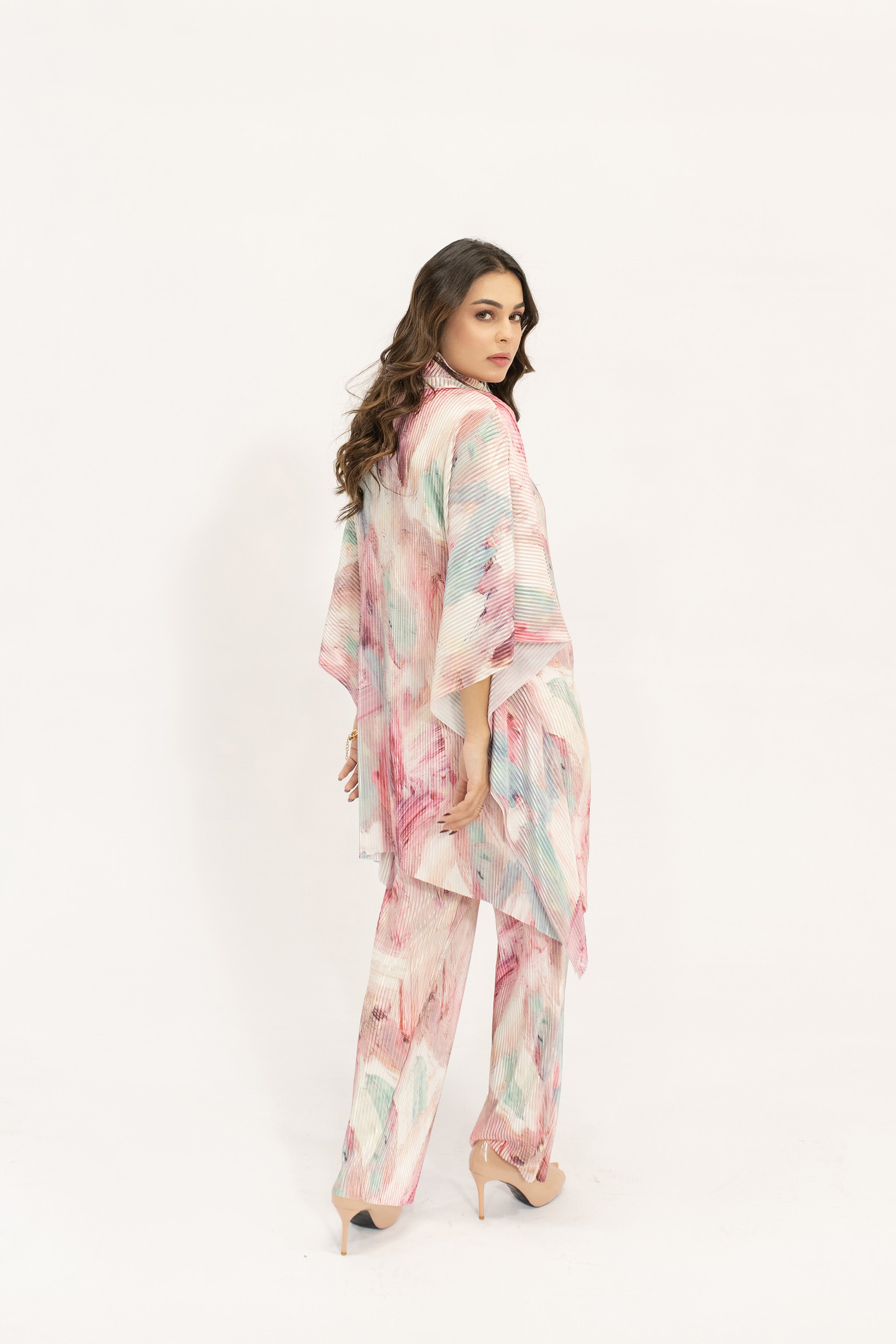 Nazik Pink On Pink Poncho Pleated Suit