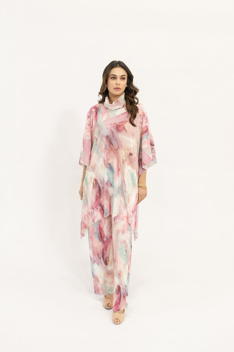 Nazik Pink On Pink Poncho Pleated Suit