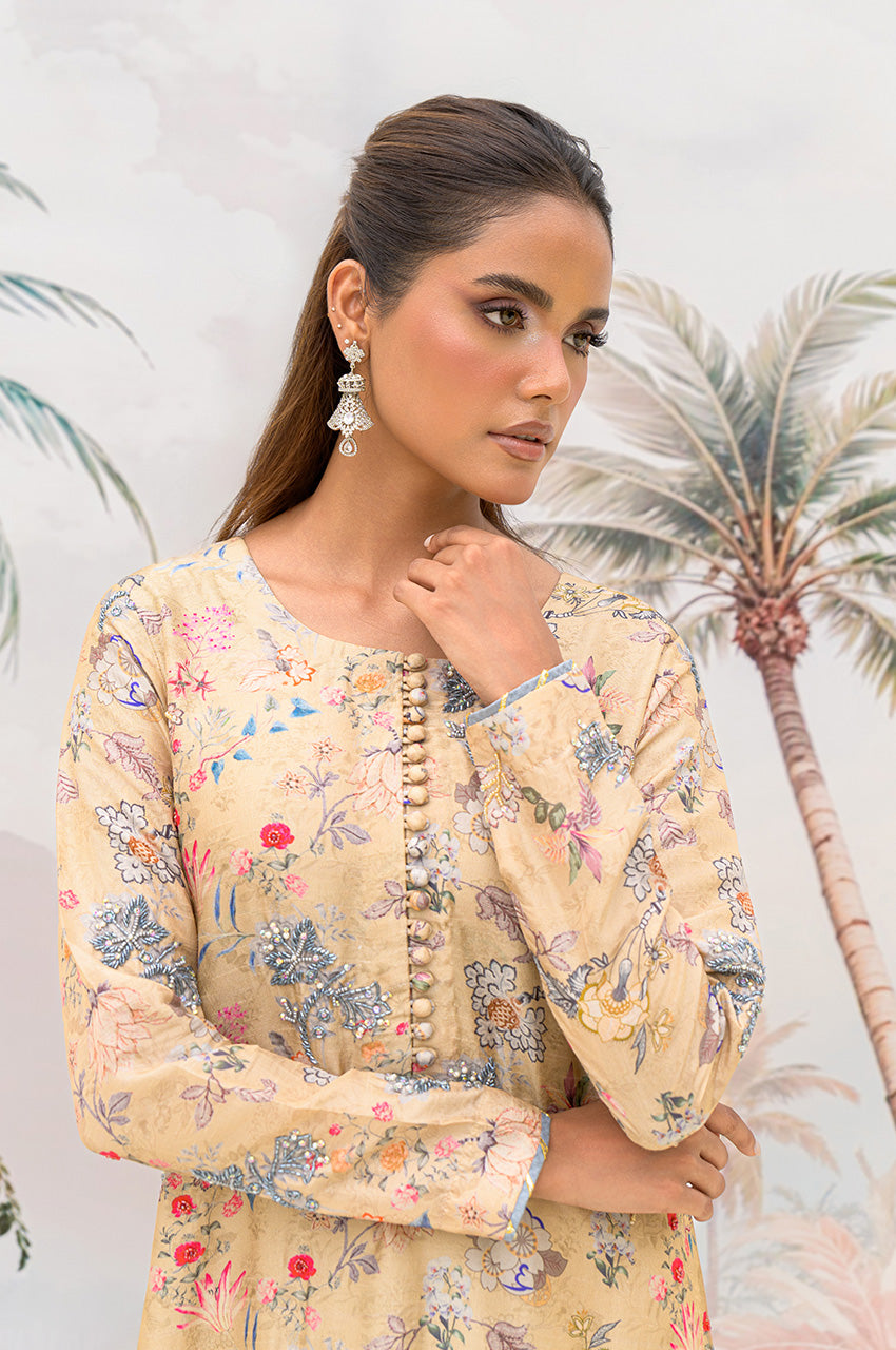 Beige Floral Kaftan