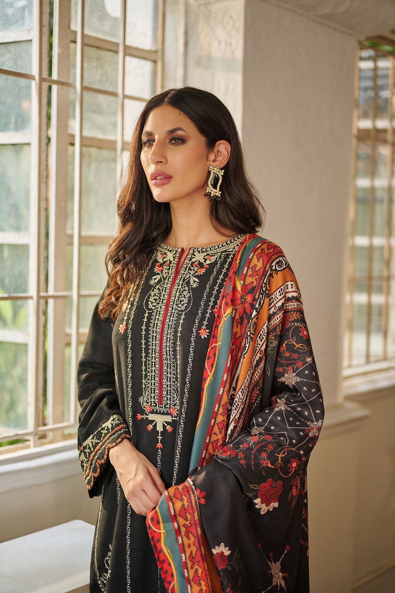 Embroidered cotton net Dupatta (As Shown)