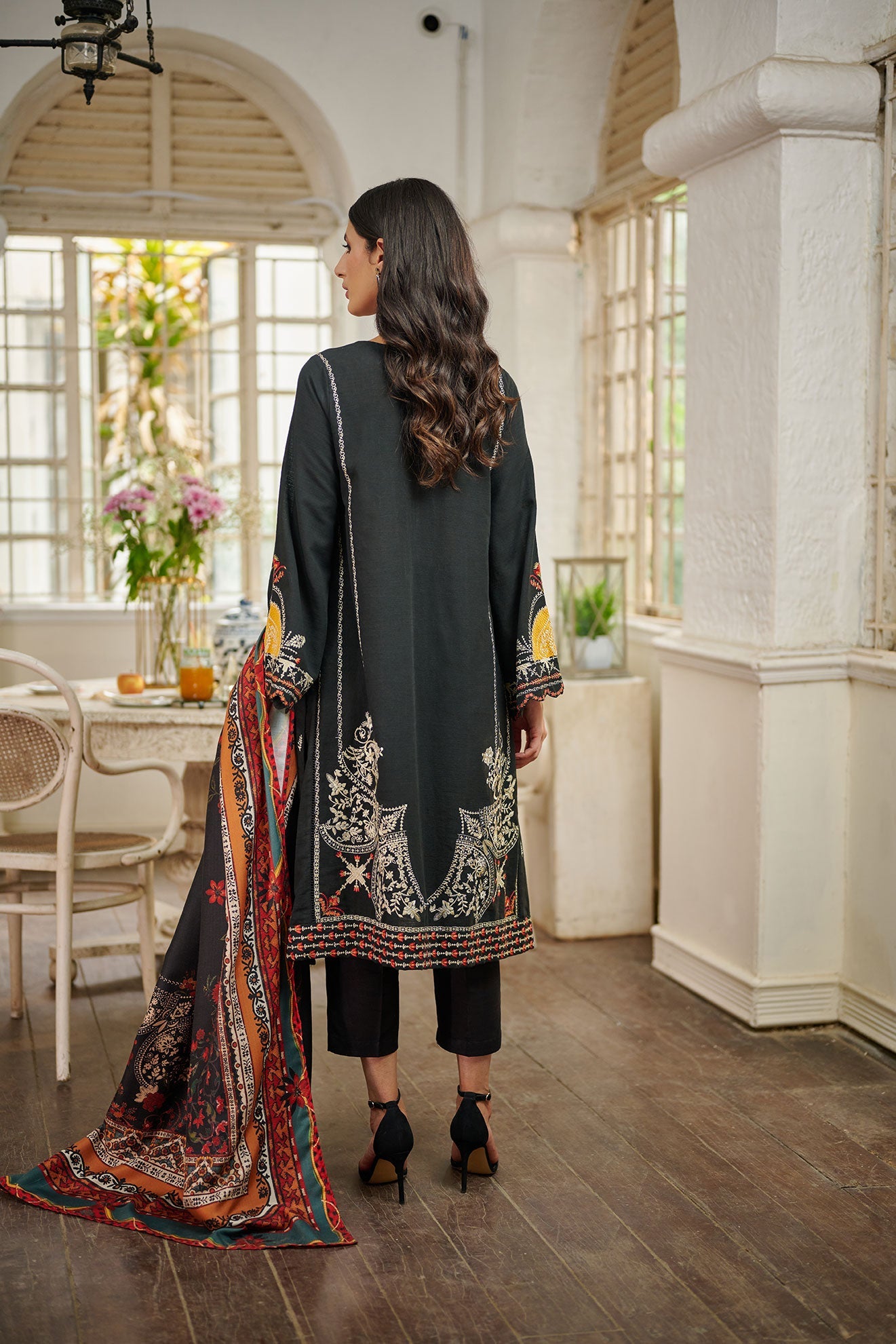Embroidered cotton net Dupatta (As Shown)