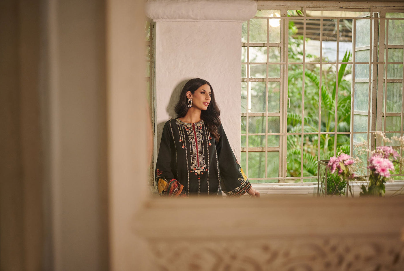 Embroidered cotton net Dupatta (As Shown)