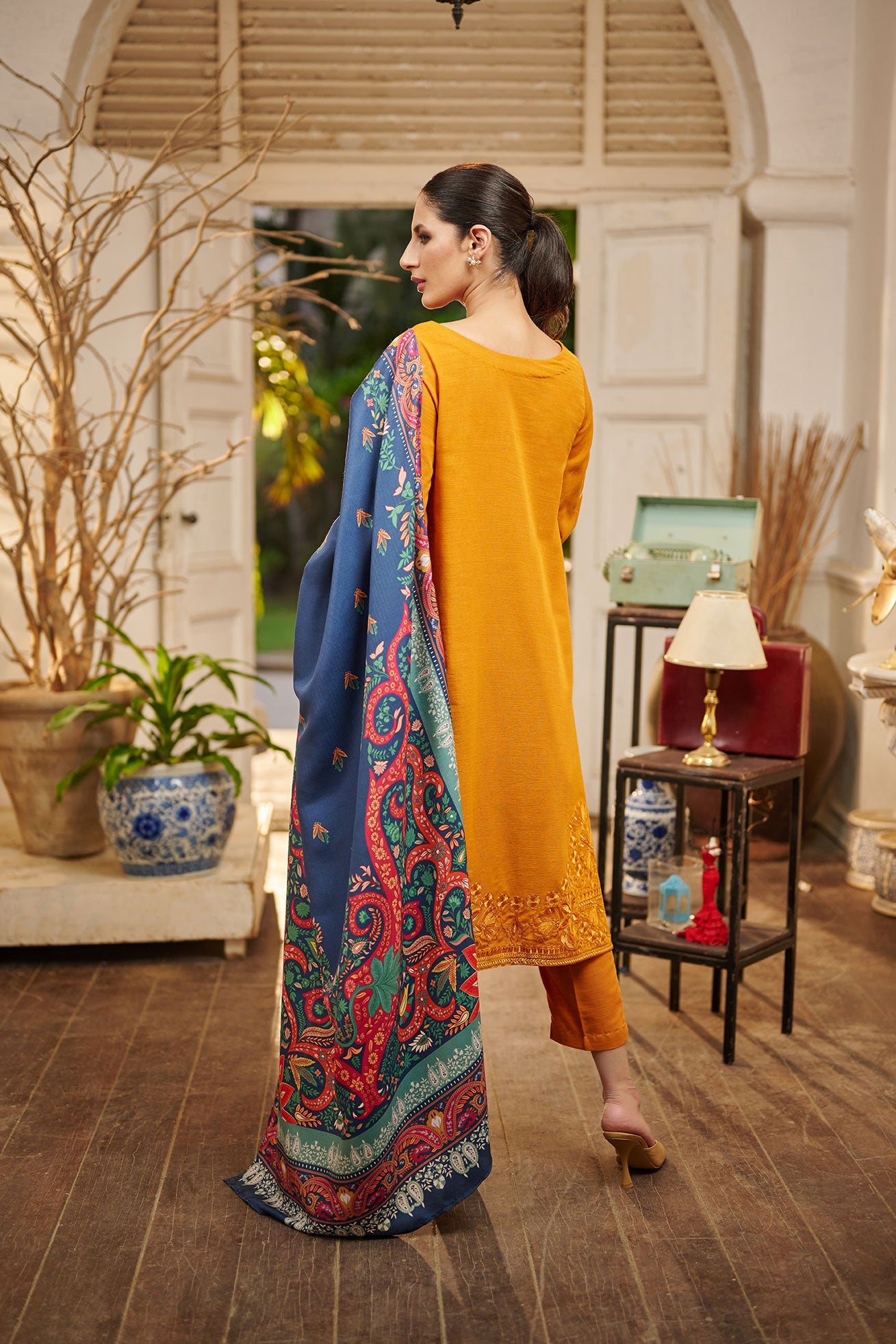 Embroidered cotton net Dupatta (As Shown)