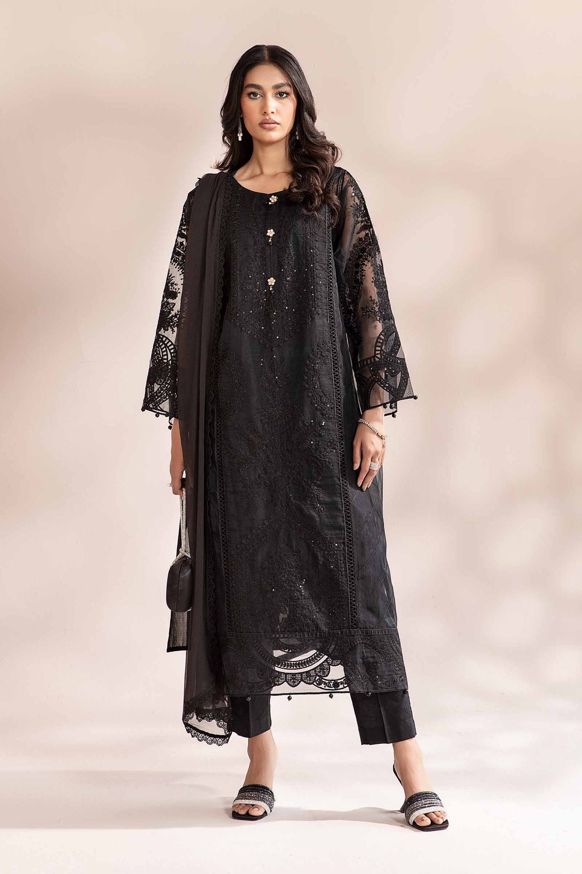 3 Piece Embroidered Organza Suit