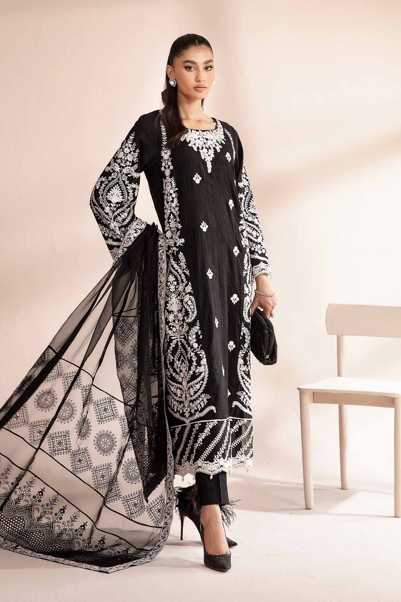 3 Piece Embroidered Self Jacquard Lawn Suit