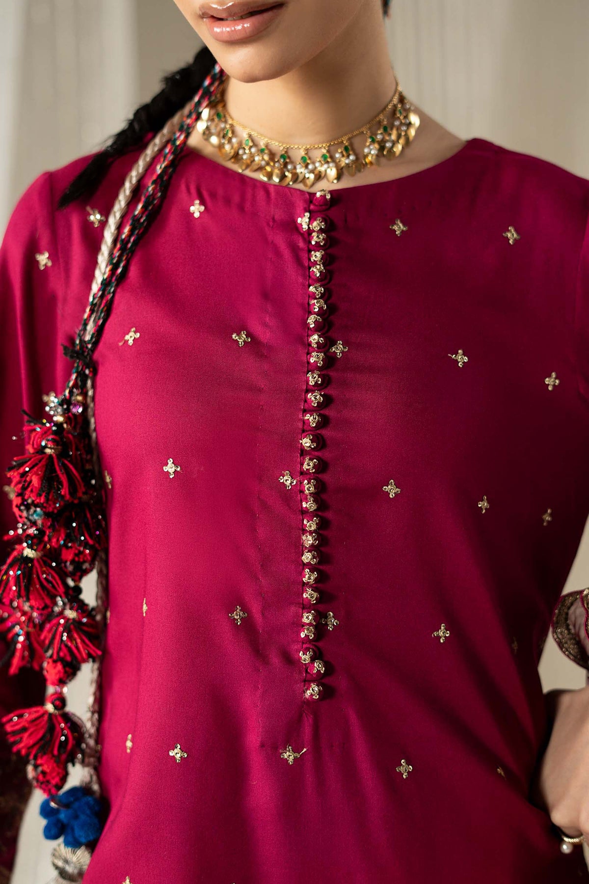 3 Piece Embroidered Linen Suit - D2527R1-ESM-PNK