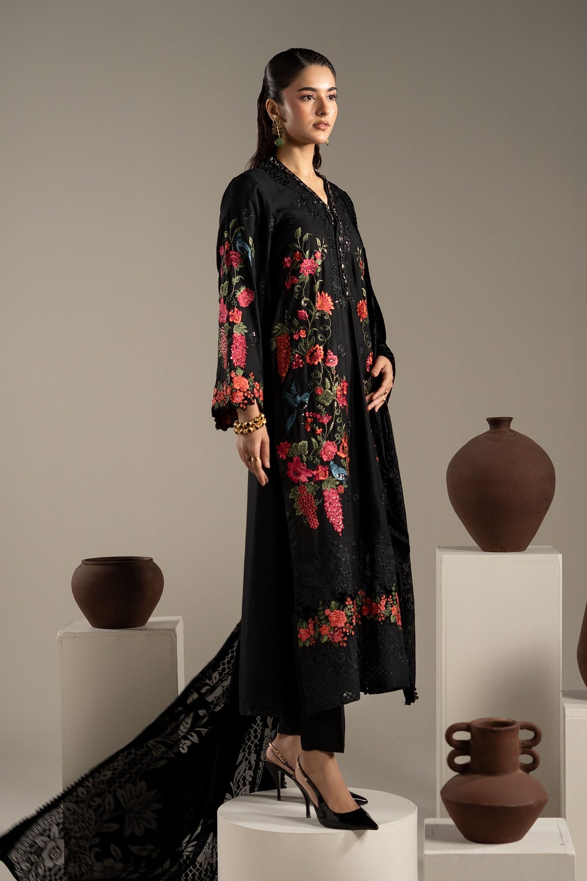 3 Piece Embroidered Linen Suit