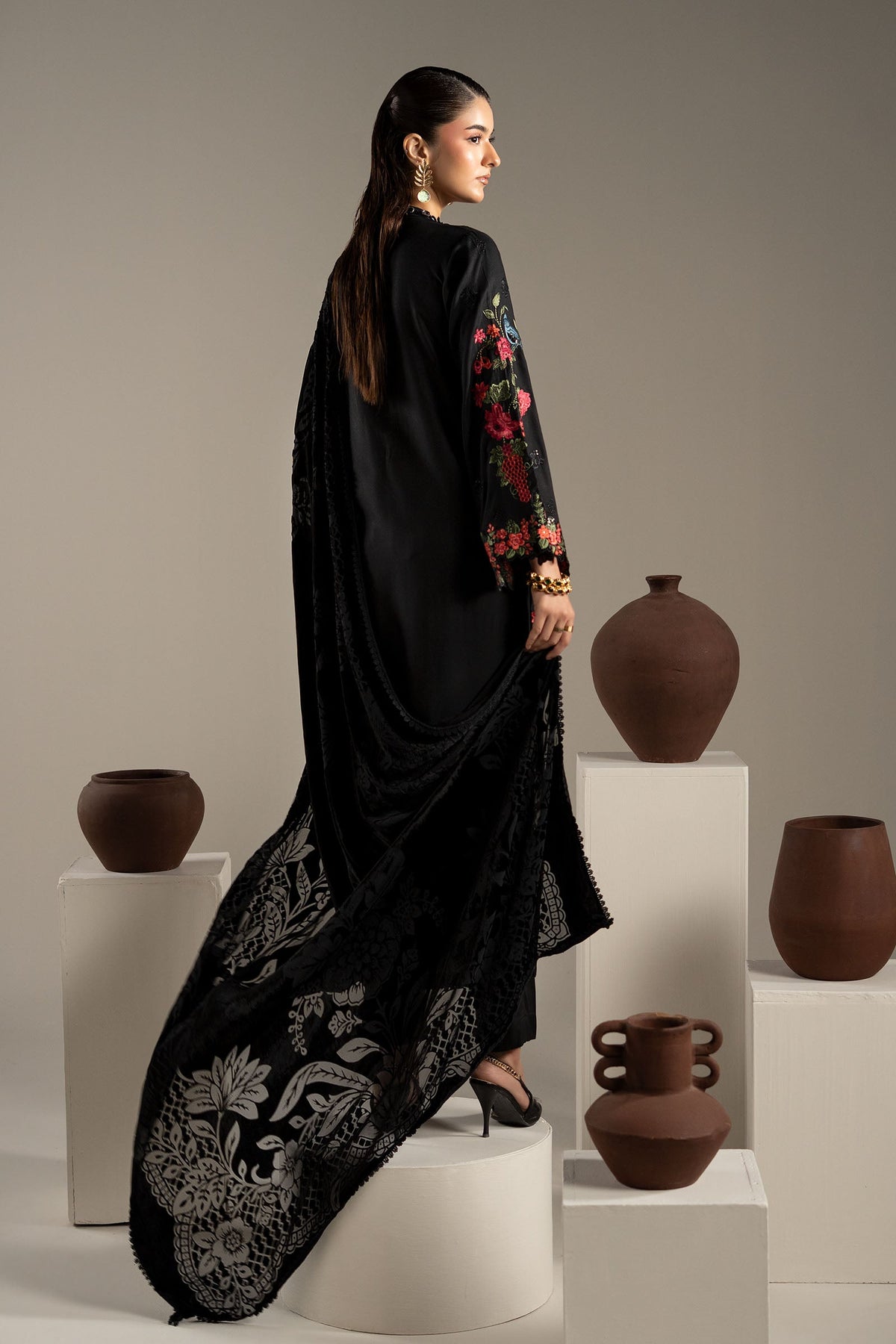 3 Piece Embroidered Linen Suit