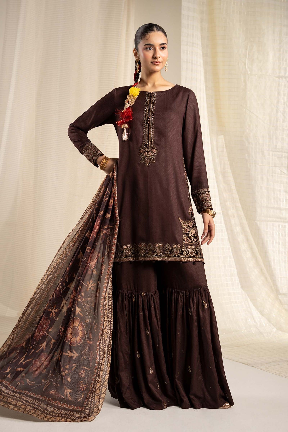 3 Piece Embroidered Dobby Linen Suit