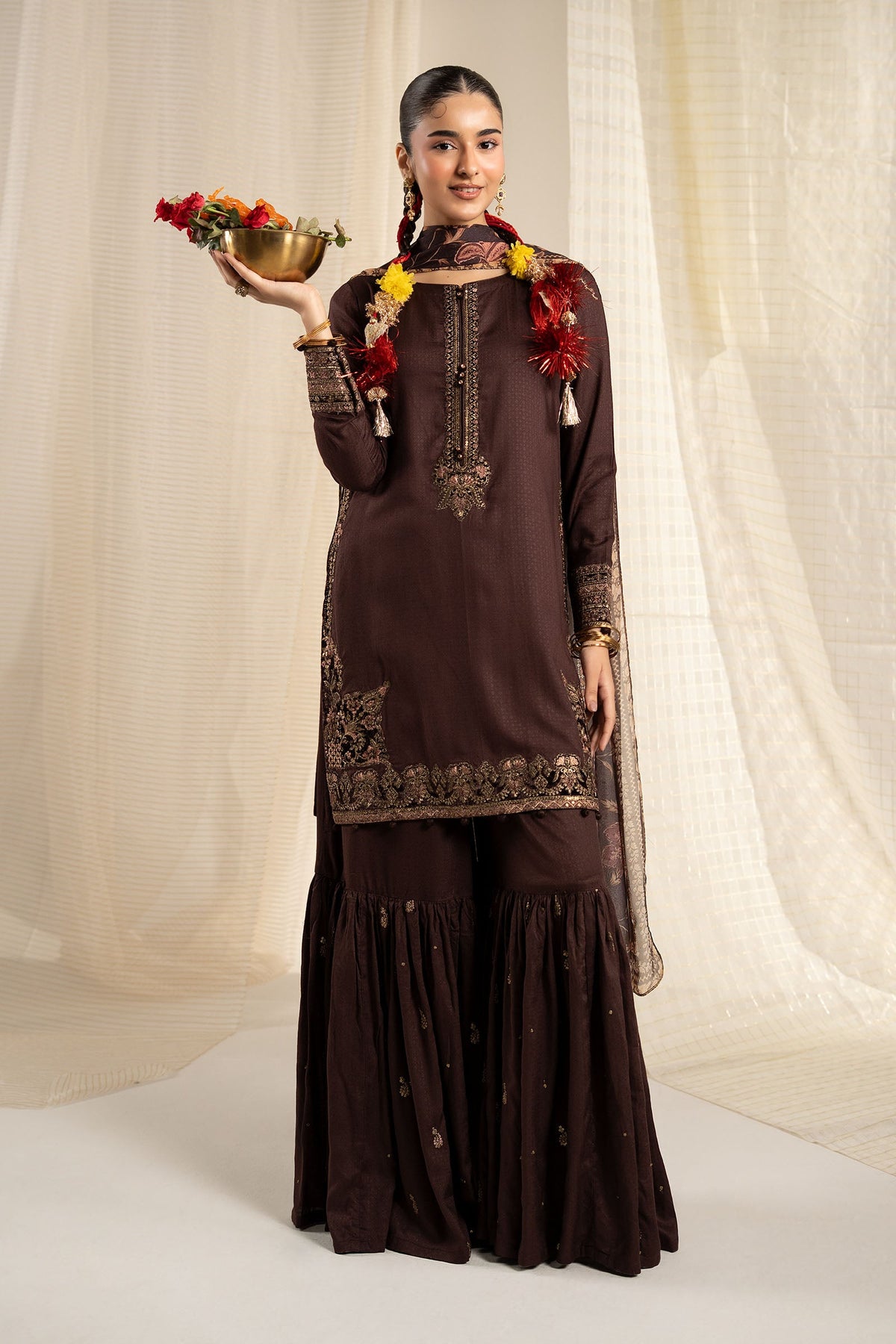3 Piece Embroidered Dobby Linen Suit