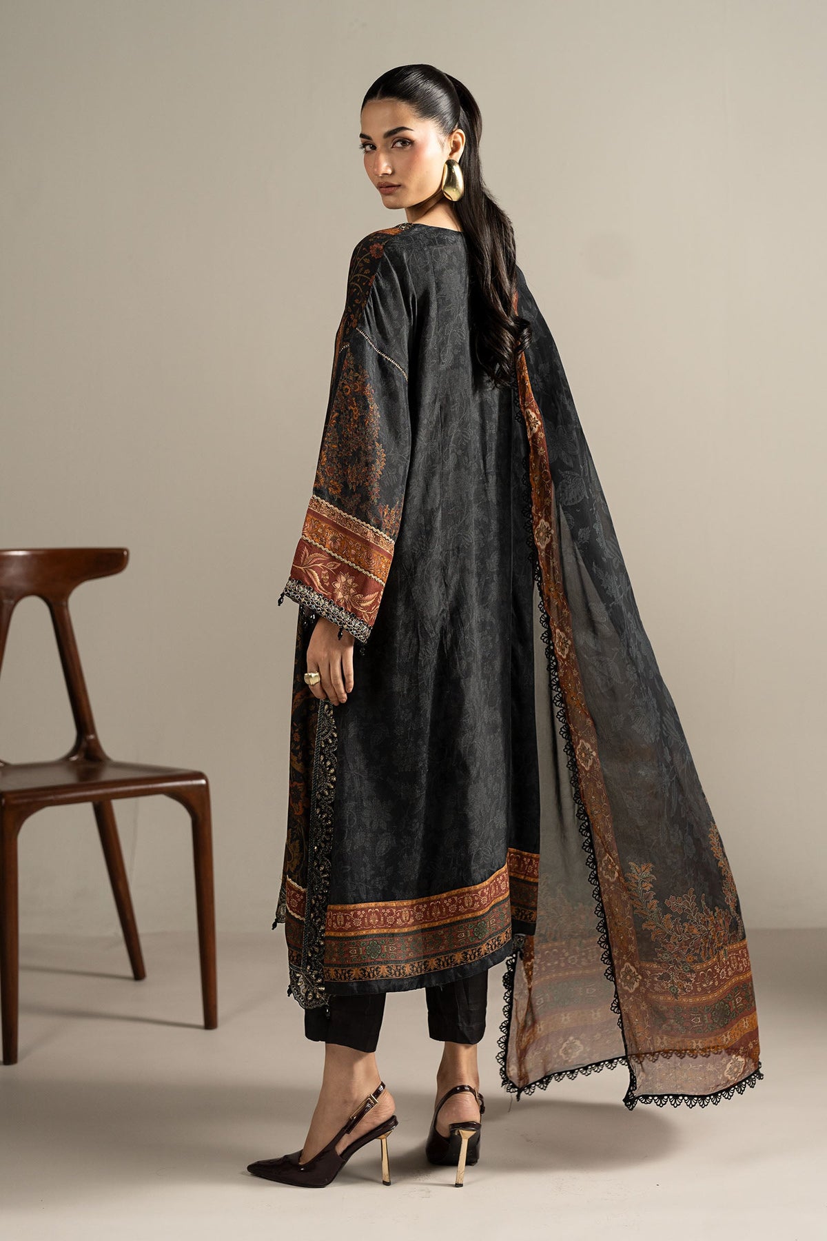 3 Piece Embroidered Raw Silk Suit