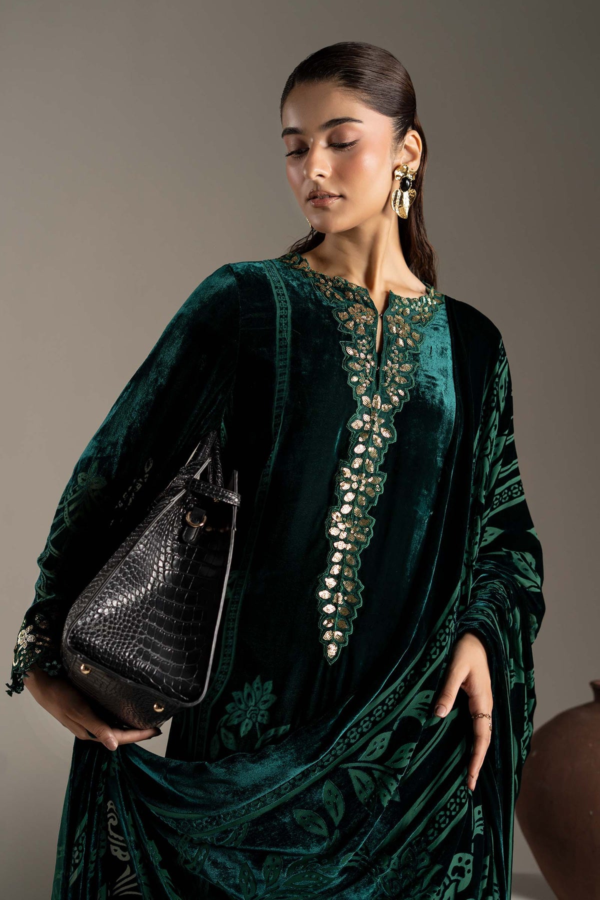 3 Piece Embroidered Palachi Suit - DW-W26-85-GREEN