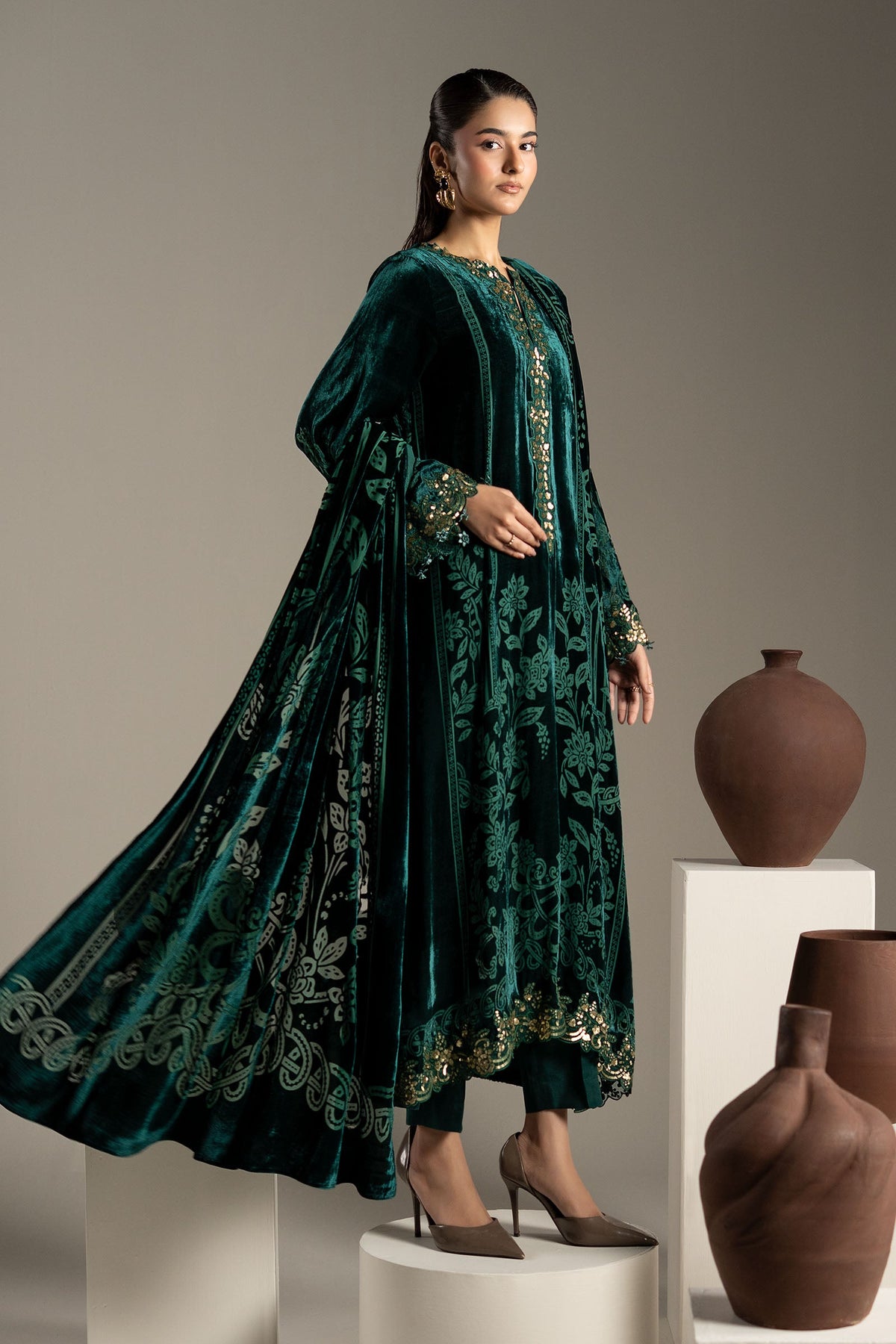 3 Piece Embroidered Palachi Suit - DW-W26-85-GREEN