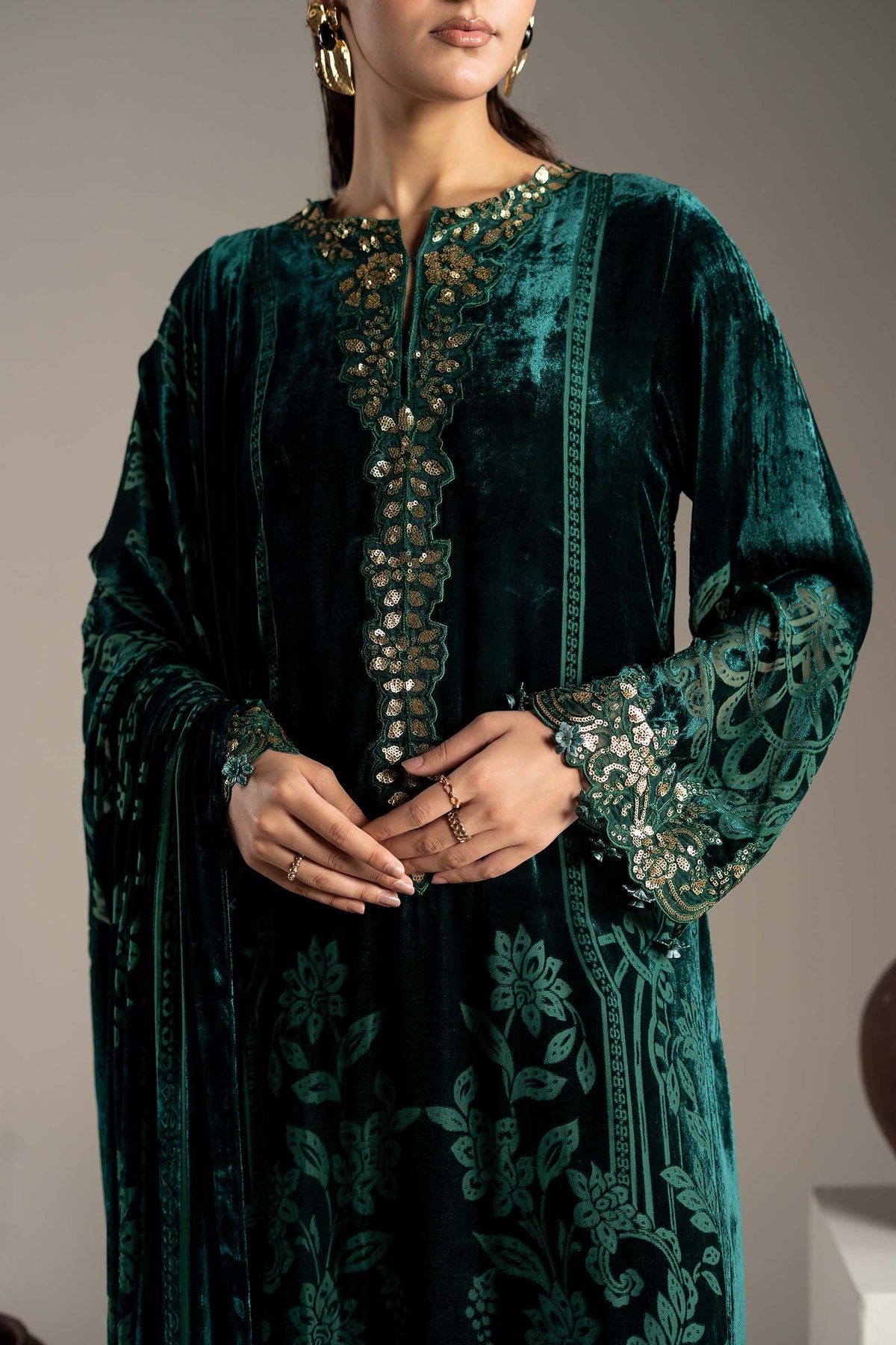 3 Piece Embroidered Palachi Suit - DW-W26-85-GREEN