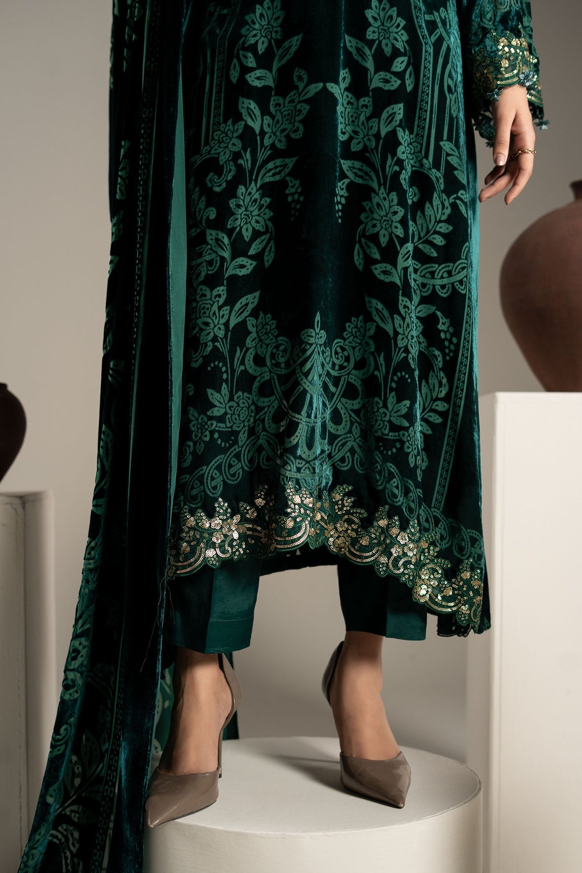 3 Piece Embroidered Palachi Suit - DW-W26-85-GREEN
