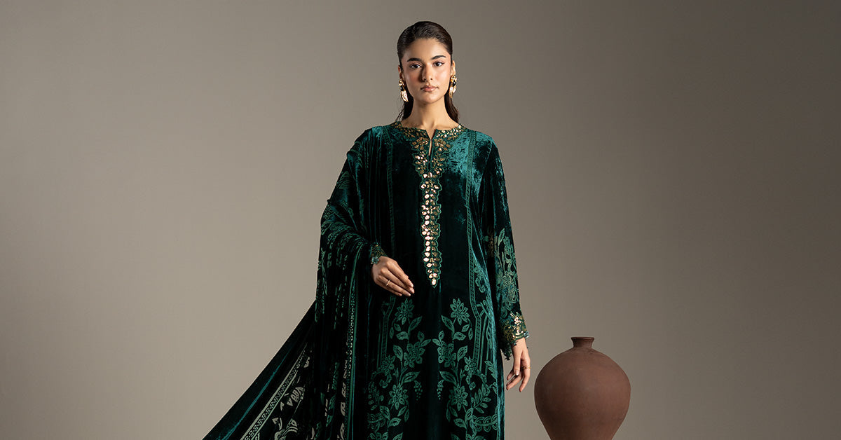 3 Piece Embroidered Palachi Suit - DW-W26-85-GREEN