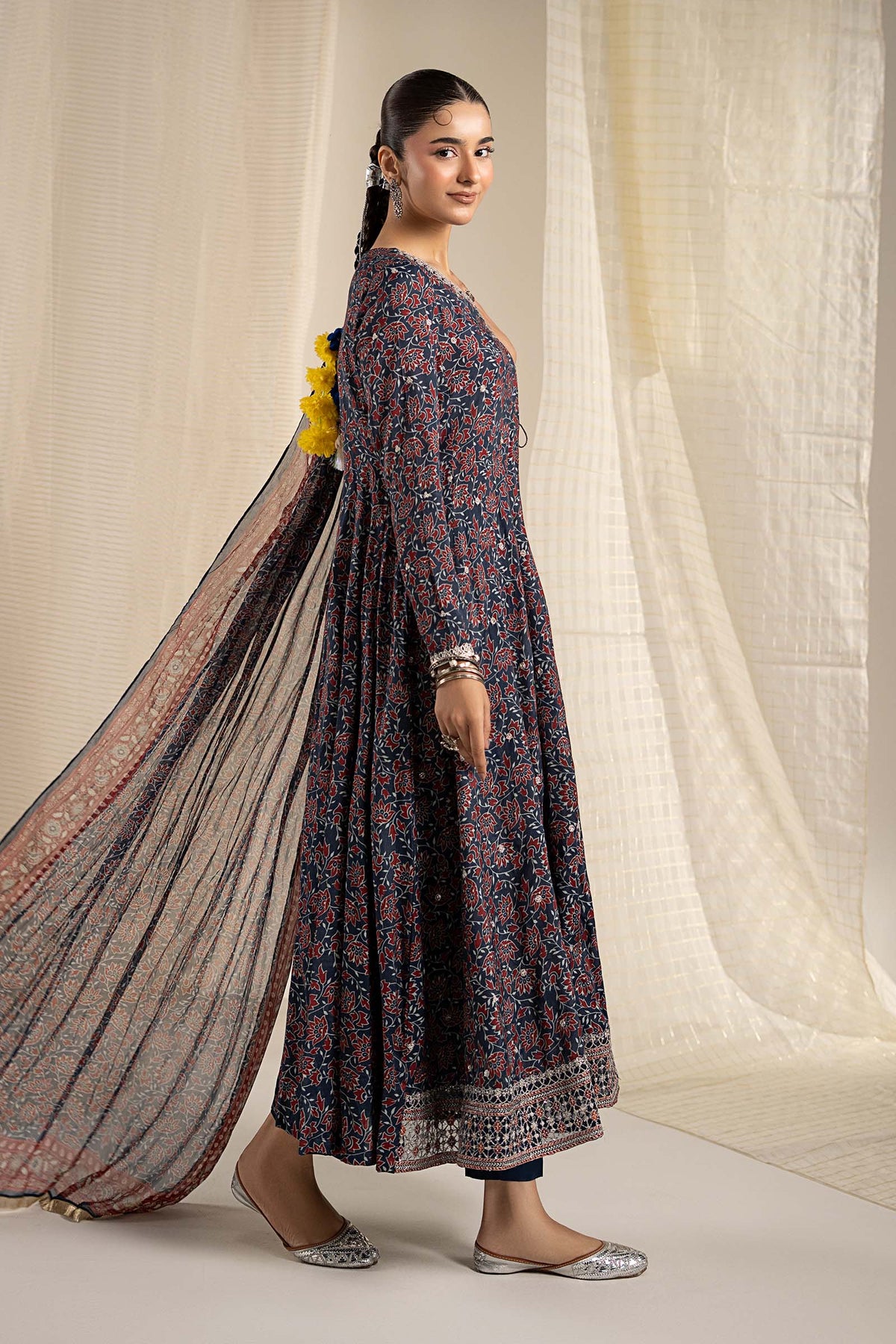 3 Piece Embroidered Raw Silk Suit