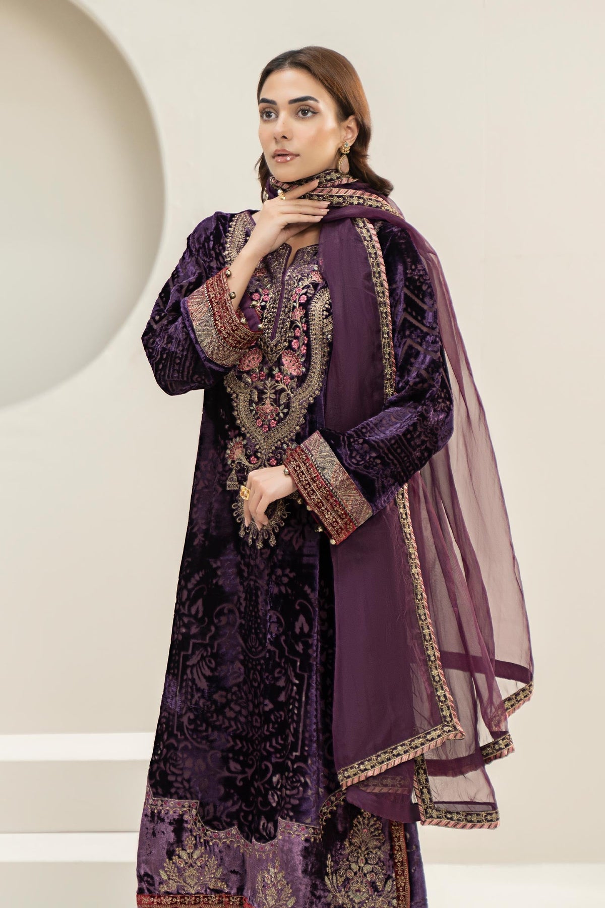 3 Piece Embroidered Plush Suit