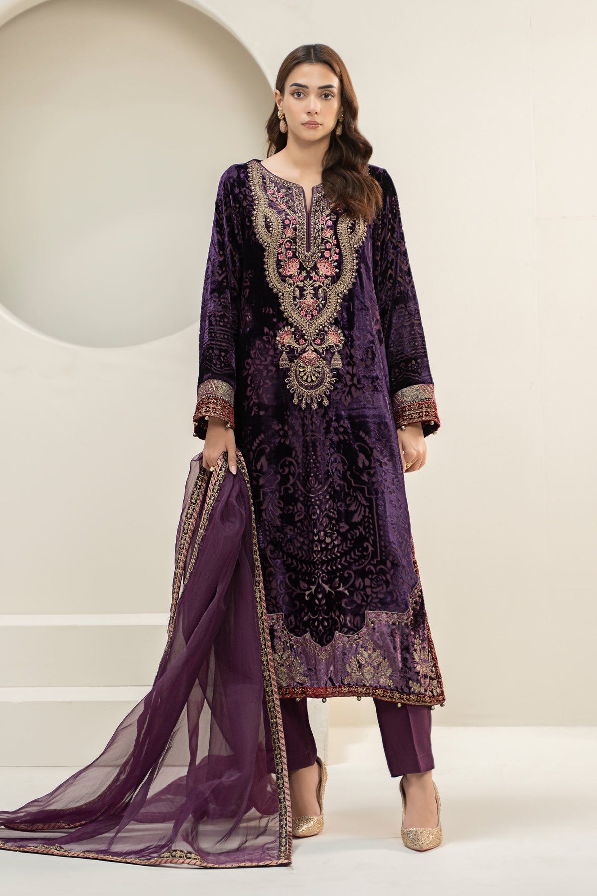 3 Piece Embroidered Plush Suit