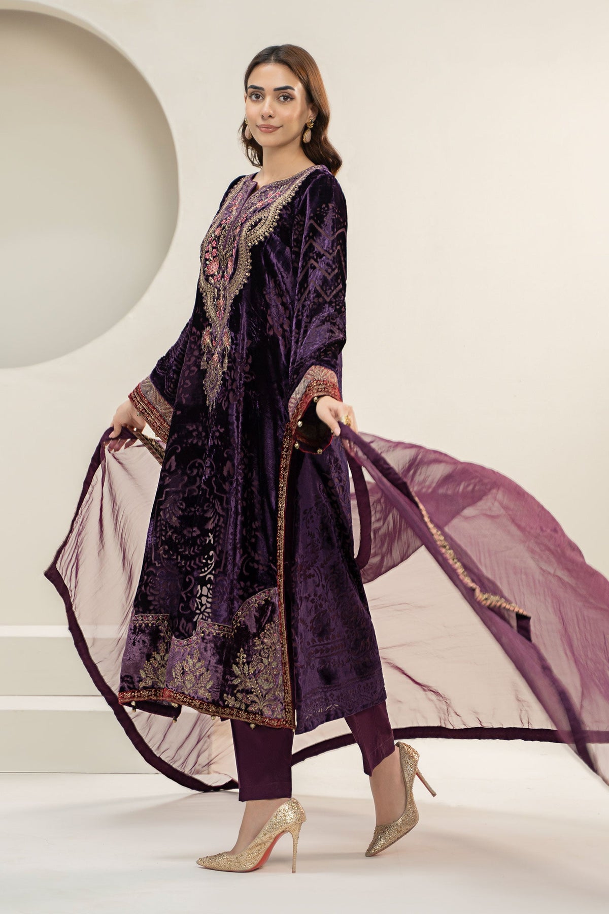 3 Piece Embroidered Plush Suit