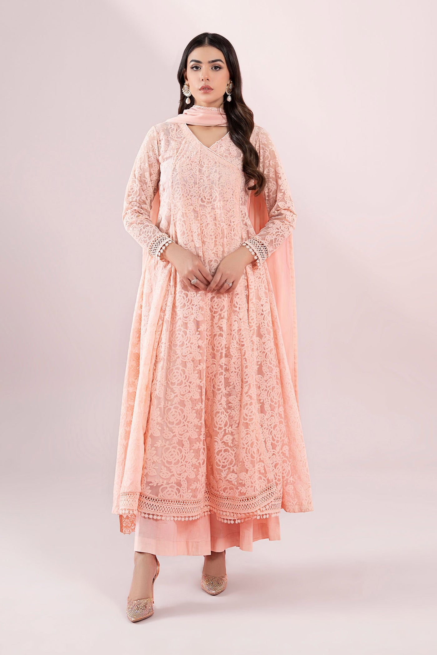3 Piece Embroidered Polyester Net Suit