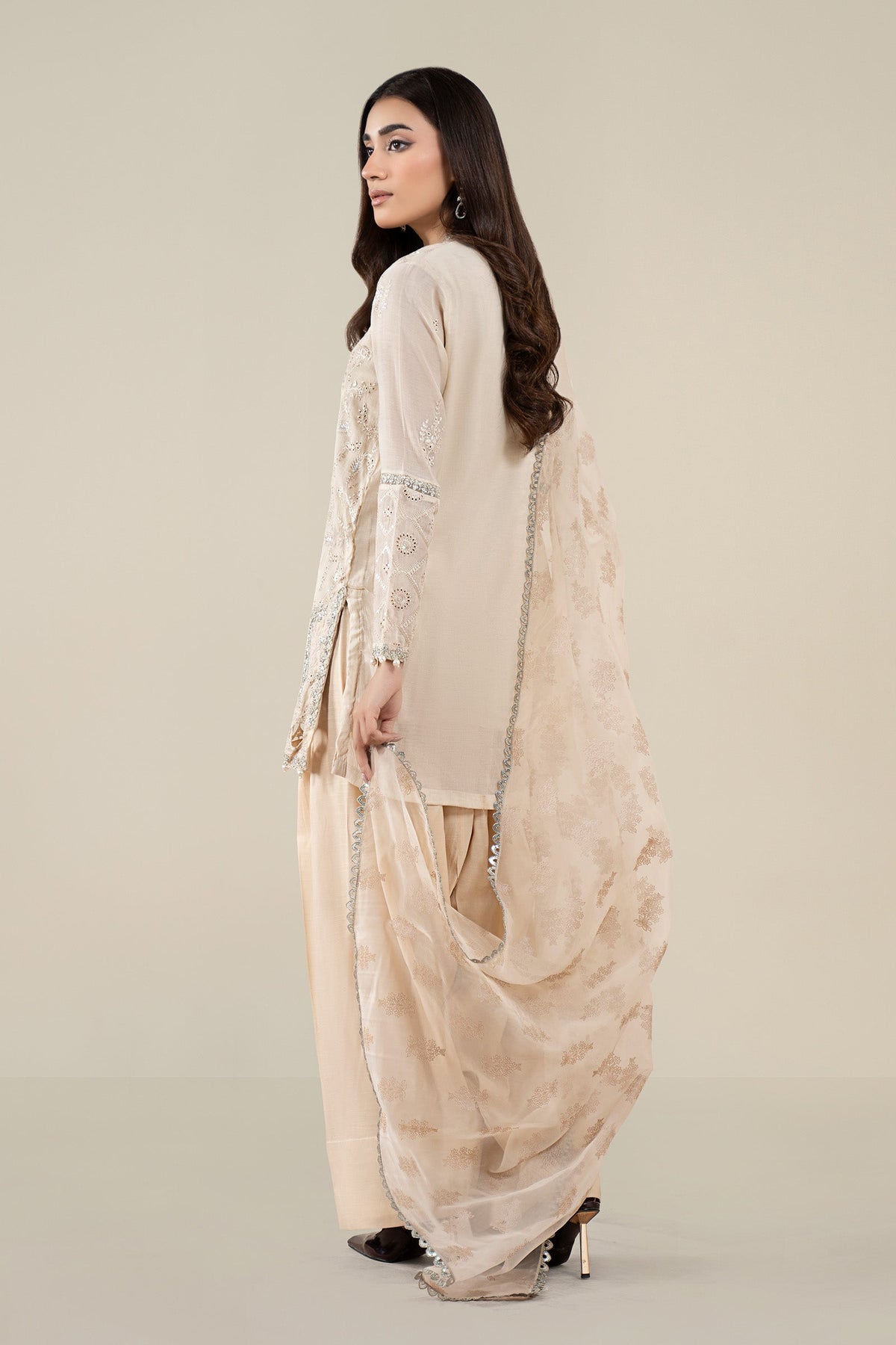 3 Piece Embroidered Paper Cotton Suit
