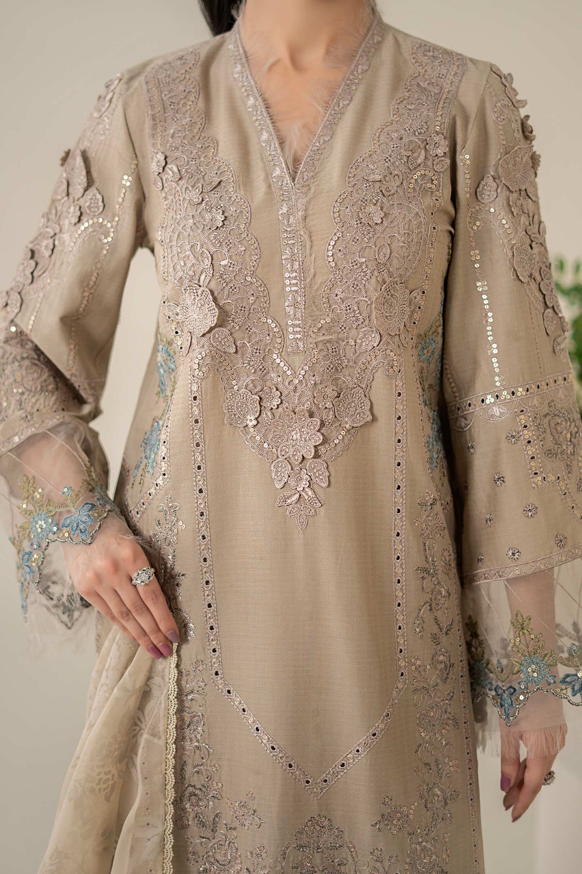 3 Piece Embroidered Dobby Suit