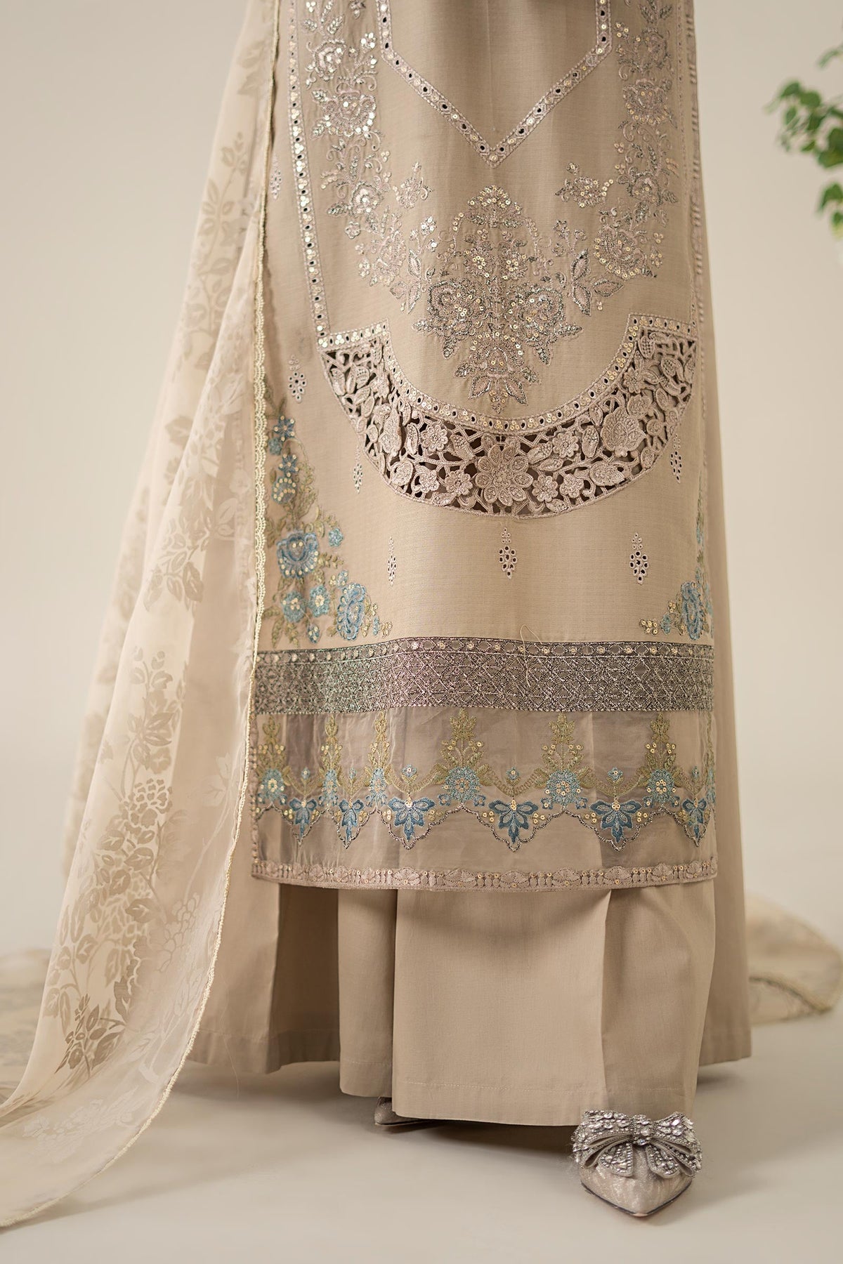 3 Piece Embroidered Dobby Suit