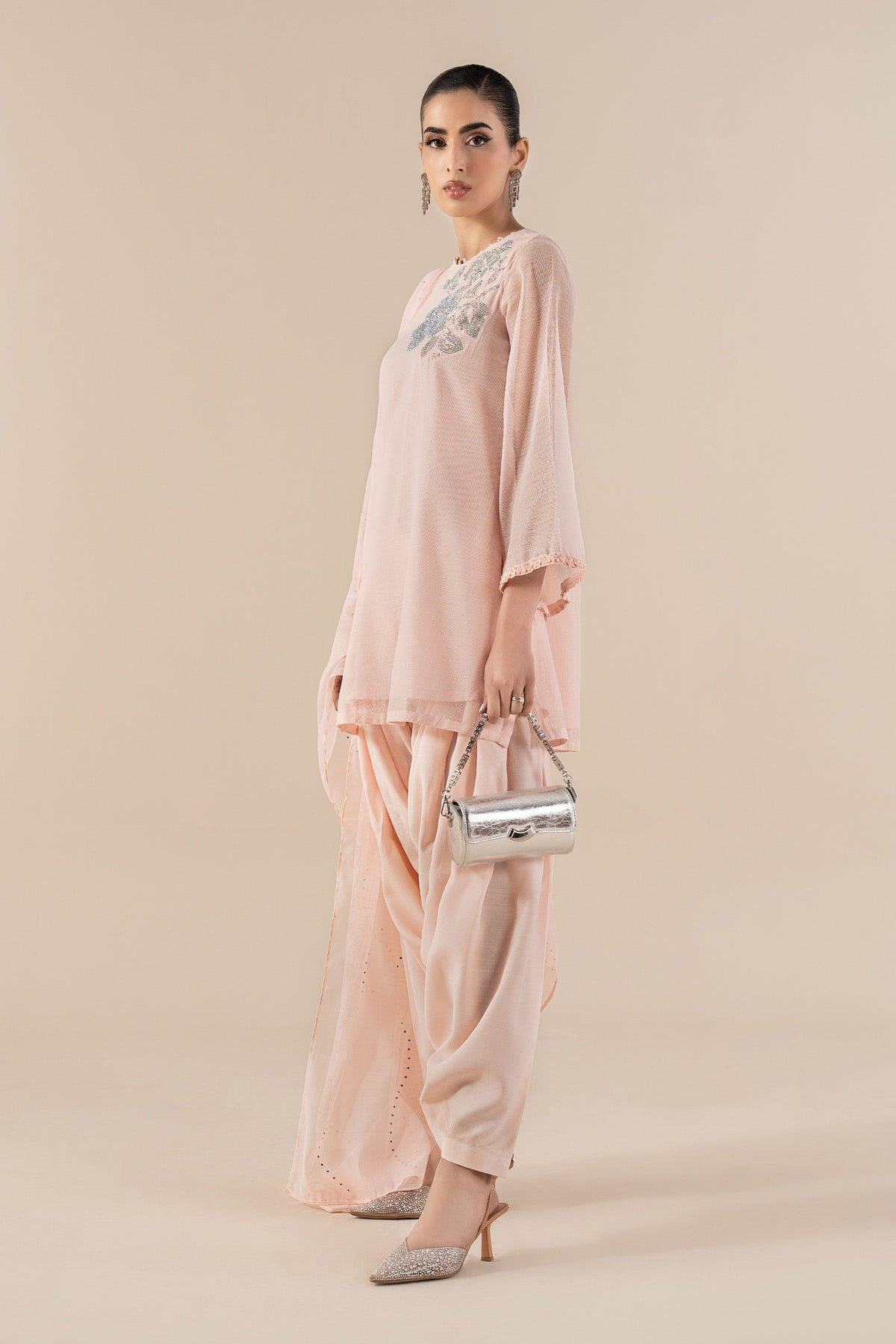 3 Piece Embellished Cotton Net Suit - DWA2519-ESM-PNK