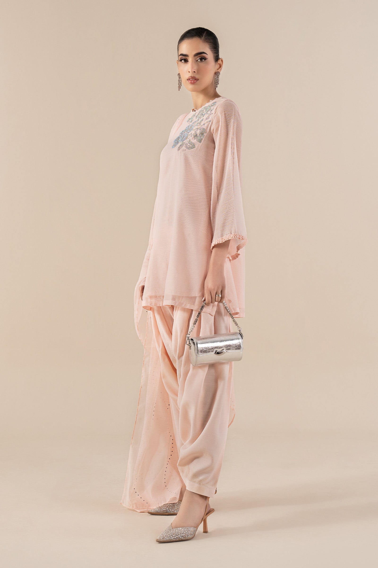 3 Piece Embellished Cotton Net Suit