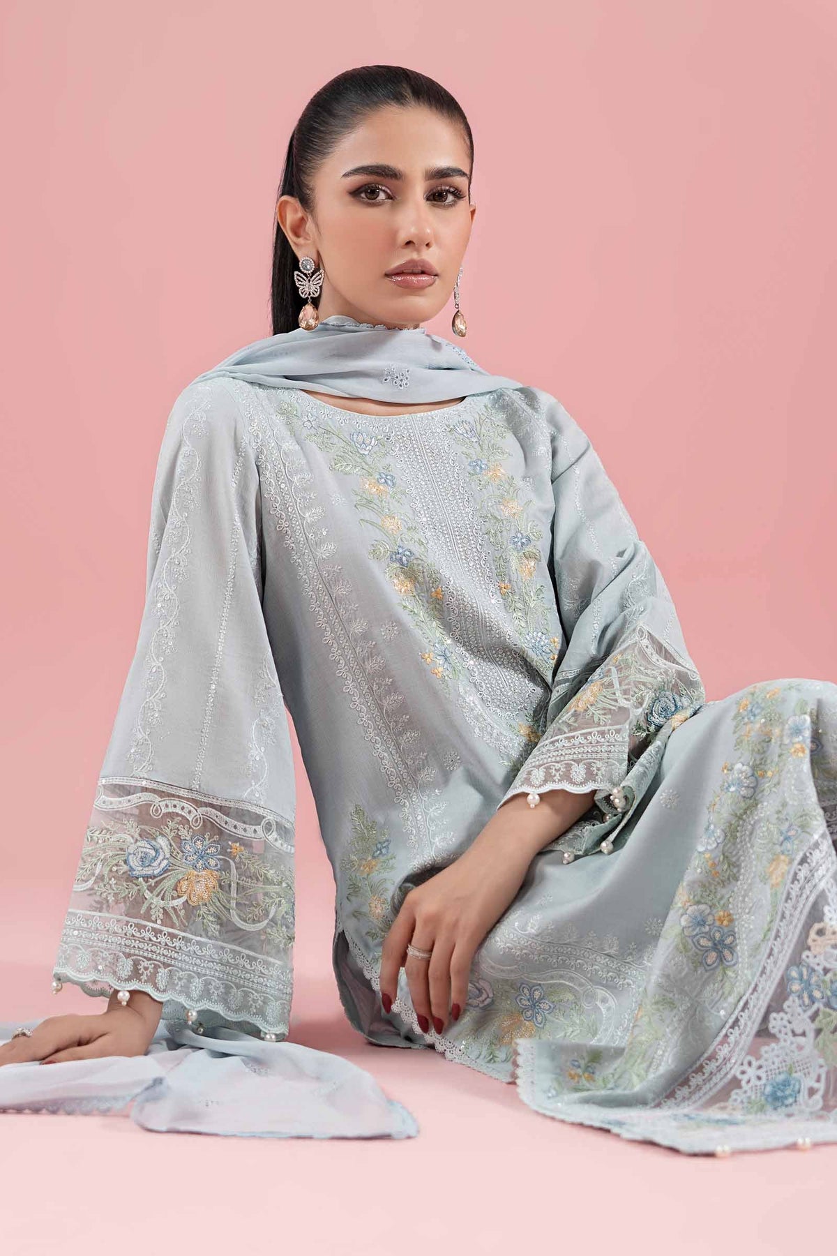 3 Piece Embroidered Dobby Suit