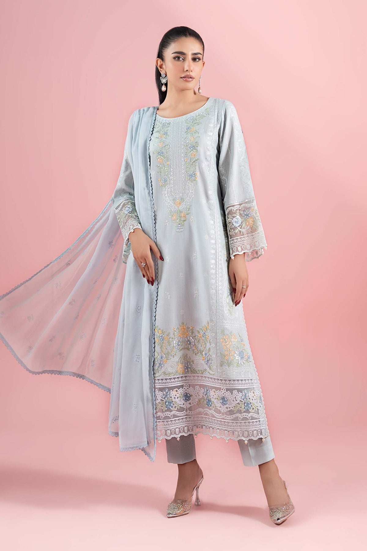 3 Piece Embroidered Dobby Suit