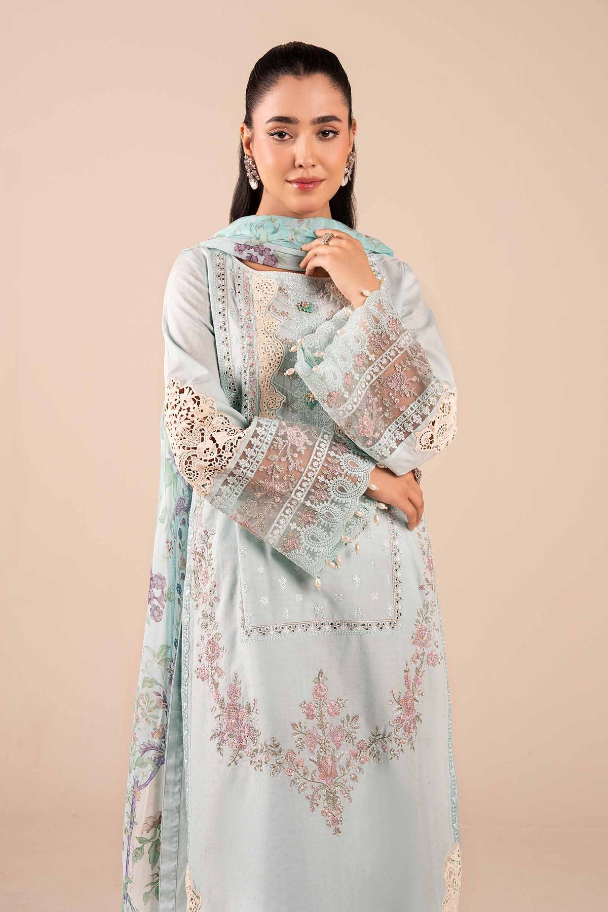 3 Piece Embroidered Dobby Suit