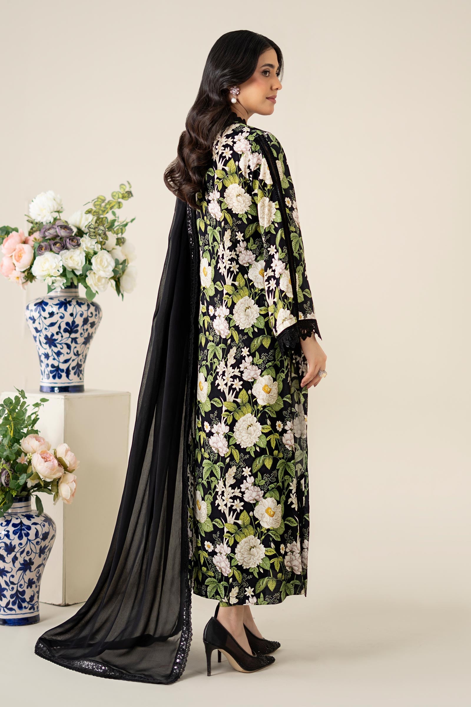 3 Piece Embroidered Raw Silk Suit