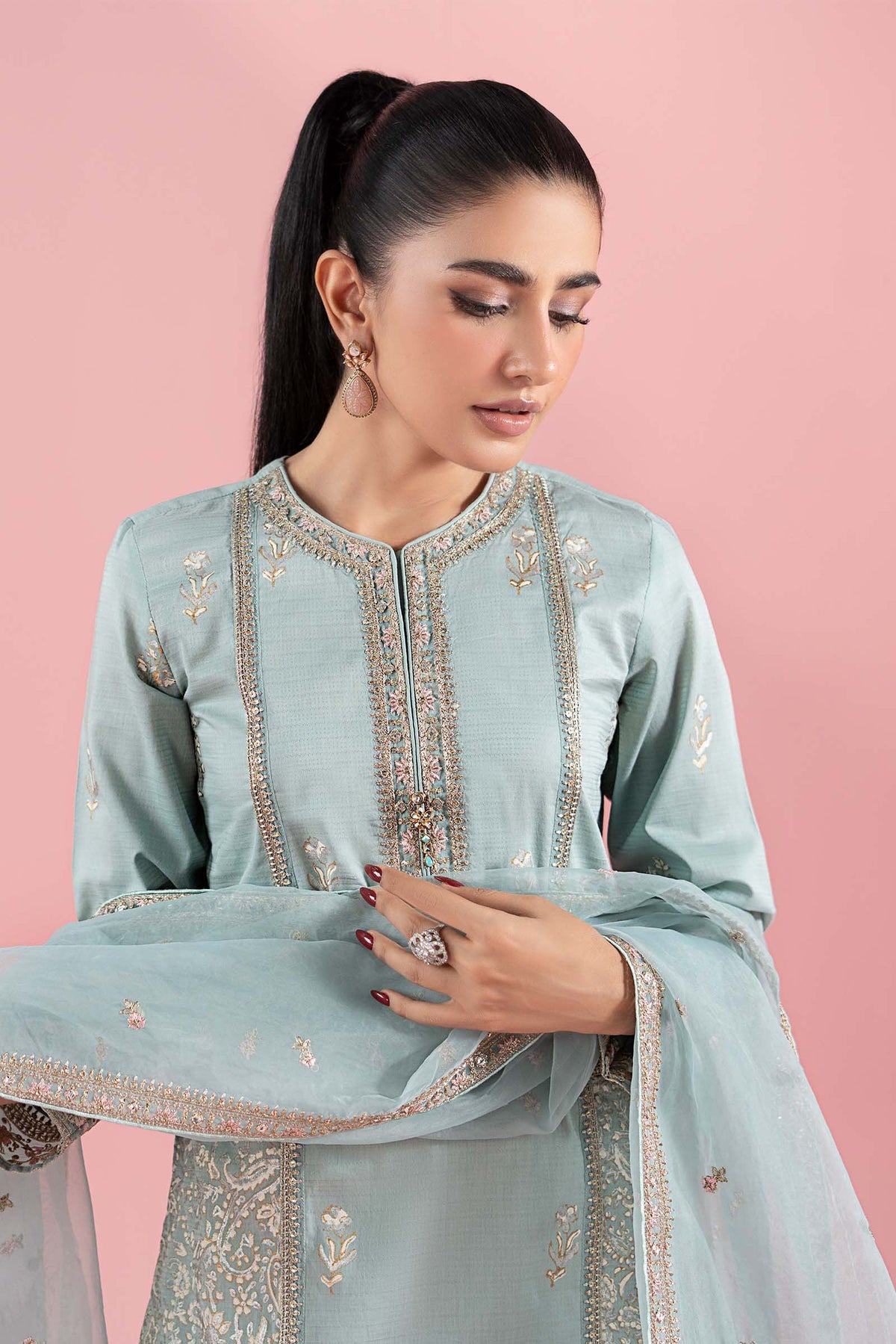 3 Piece Embroidered Dobby Suit