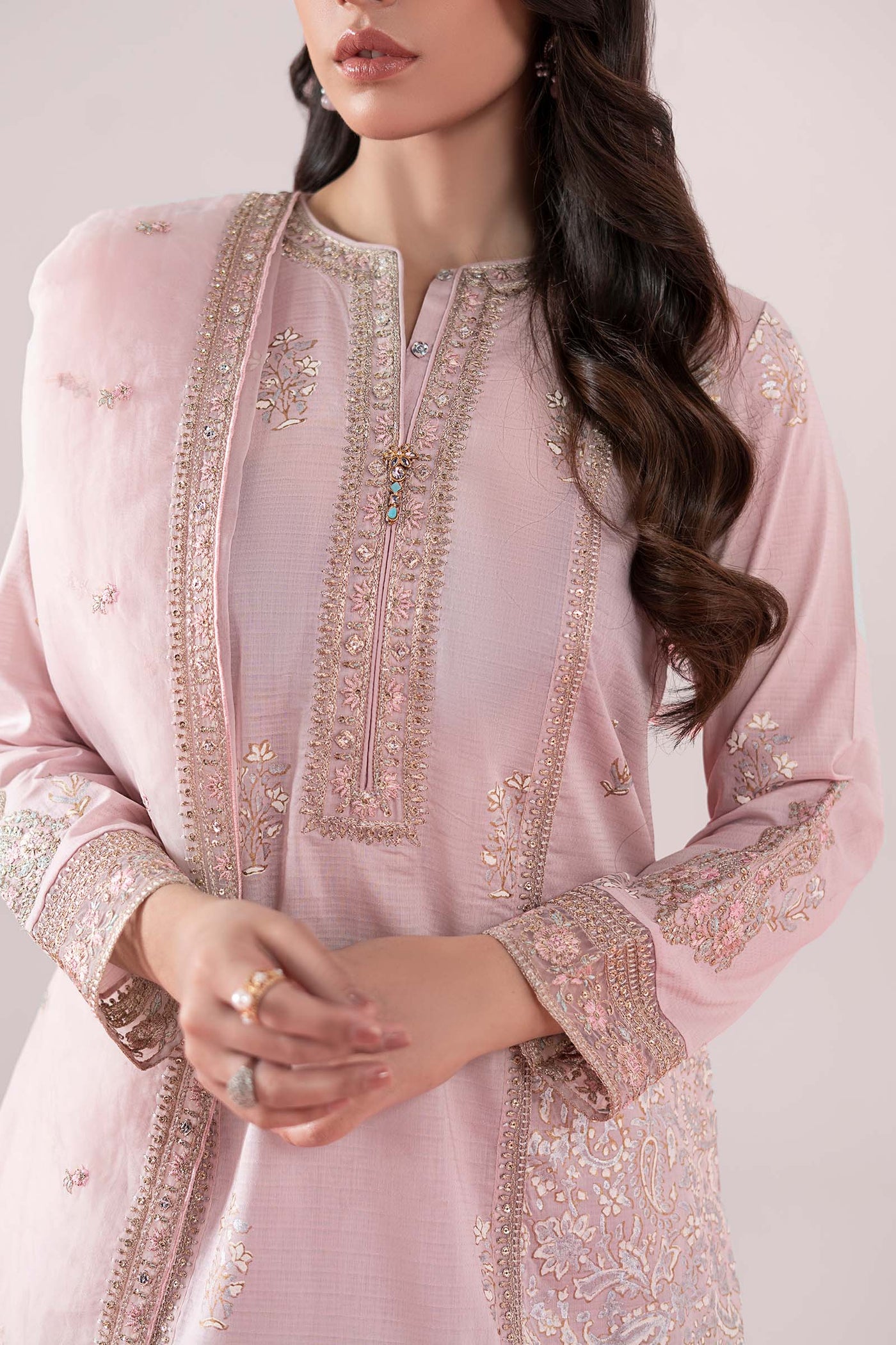3 Piece Embroidered Dobby Suit