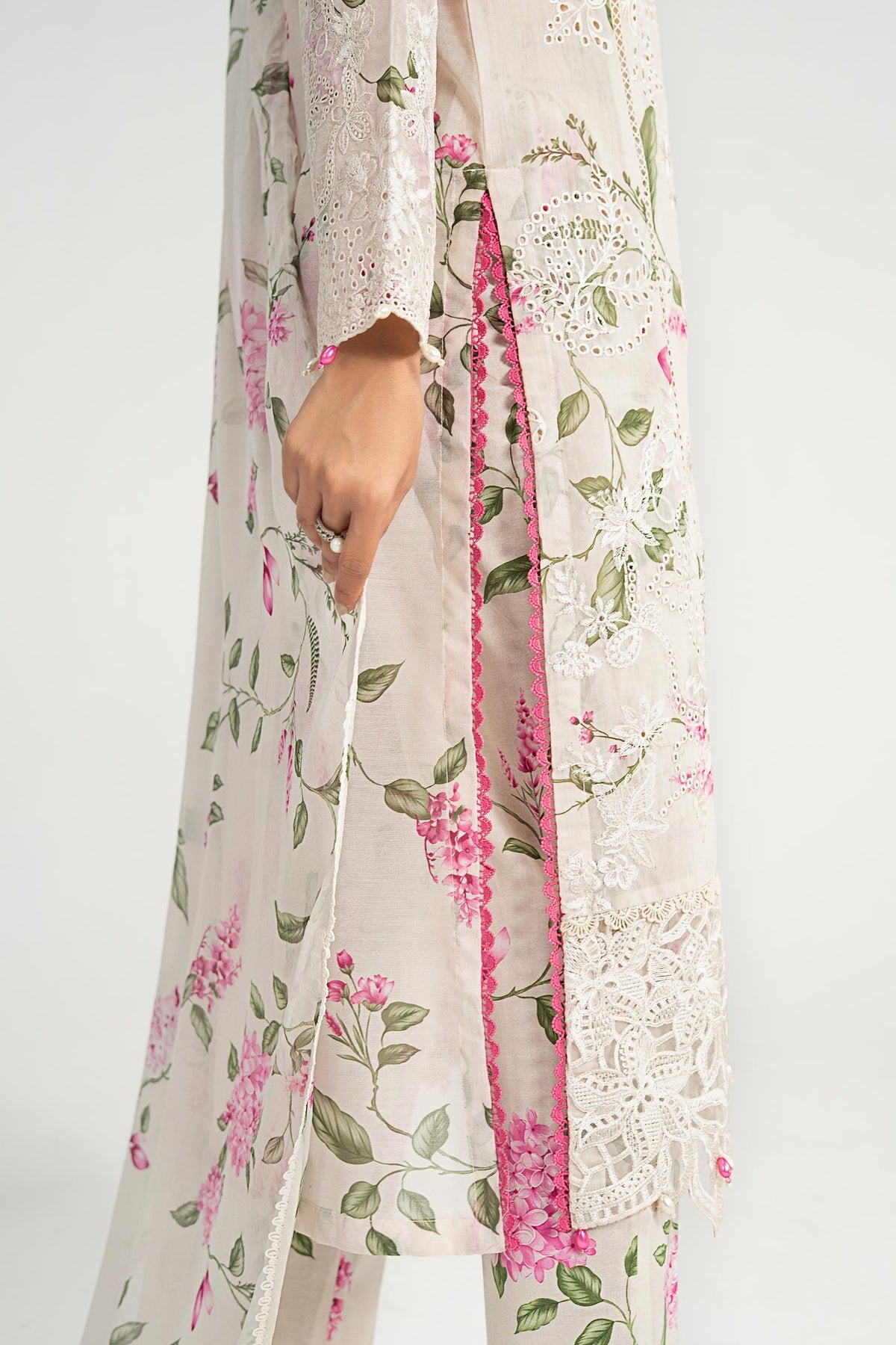 3 Piece Embroidered Paper Cotton Suit