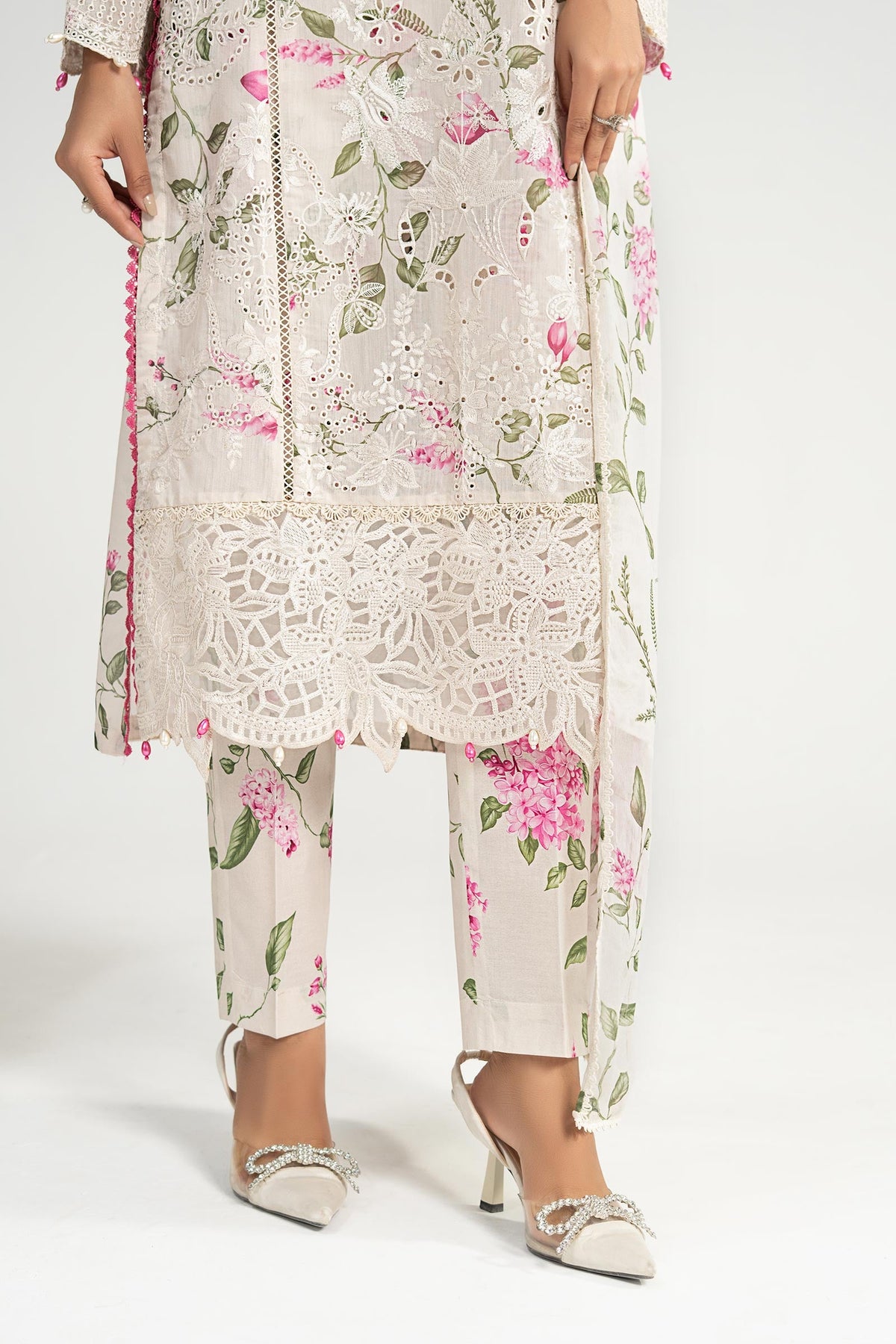 3 Piece Embroidered Paper Cotton Suit