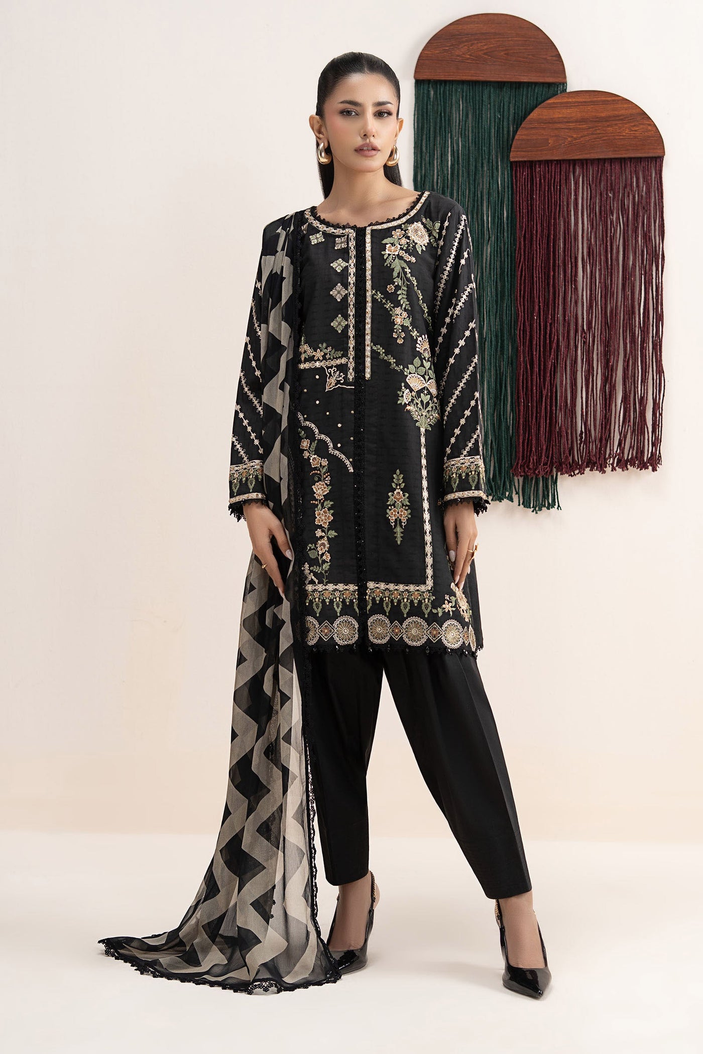 3 Piece Embroidered Dobby Lawn Suit