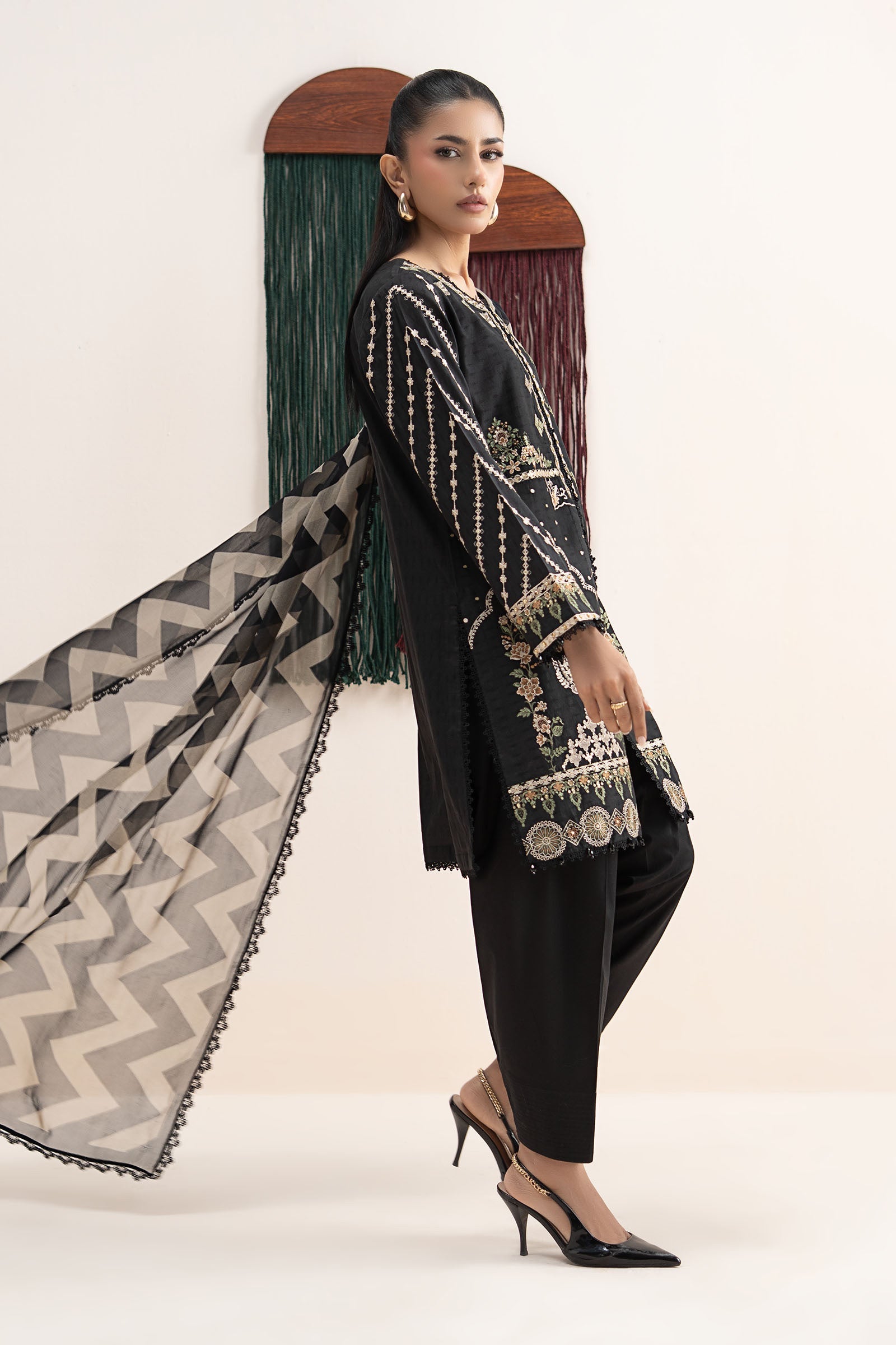 3 Piece Embroidered Dobby Lawn Suit