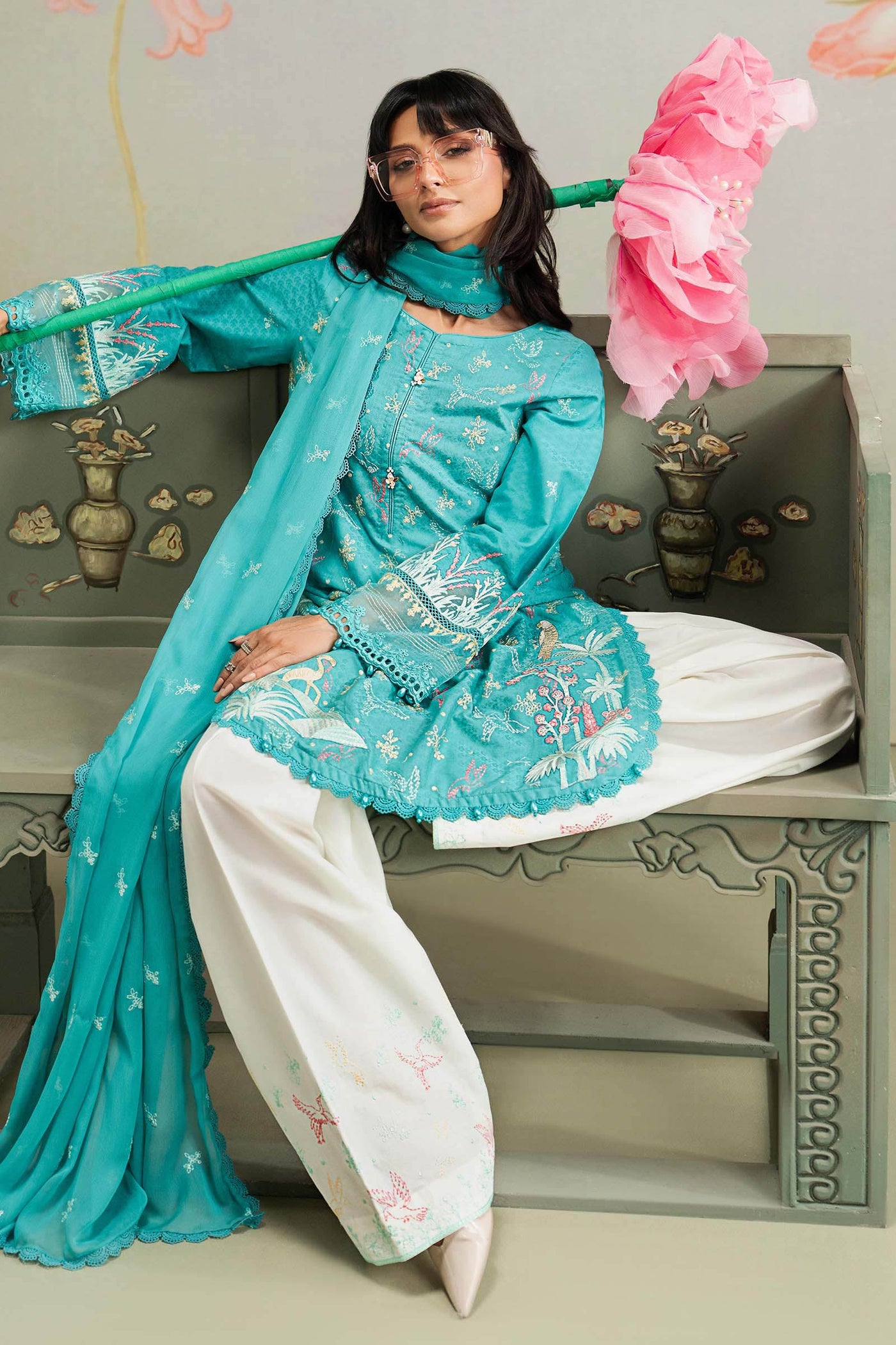 3 Piece Embroidered Dobby Lawn Suit