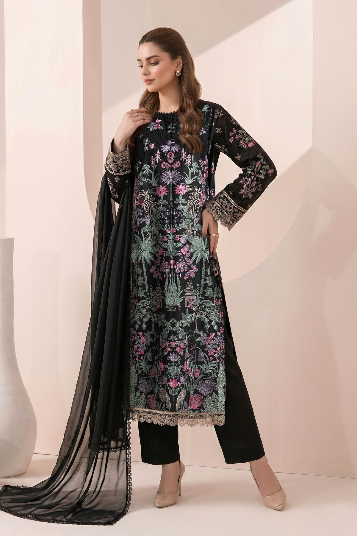 3 Piece Embroidered Dobby Jacquard Suit