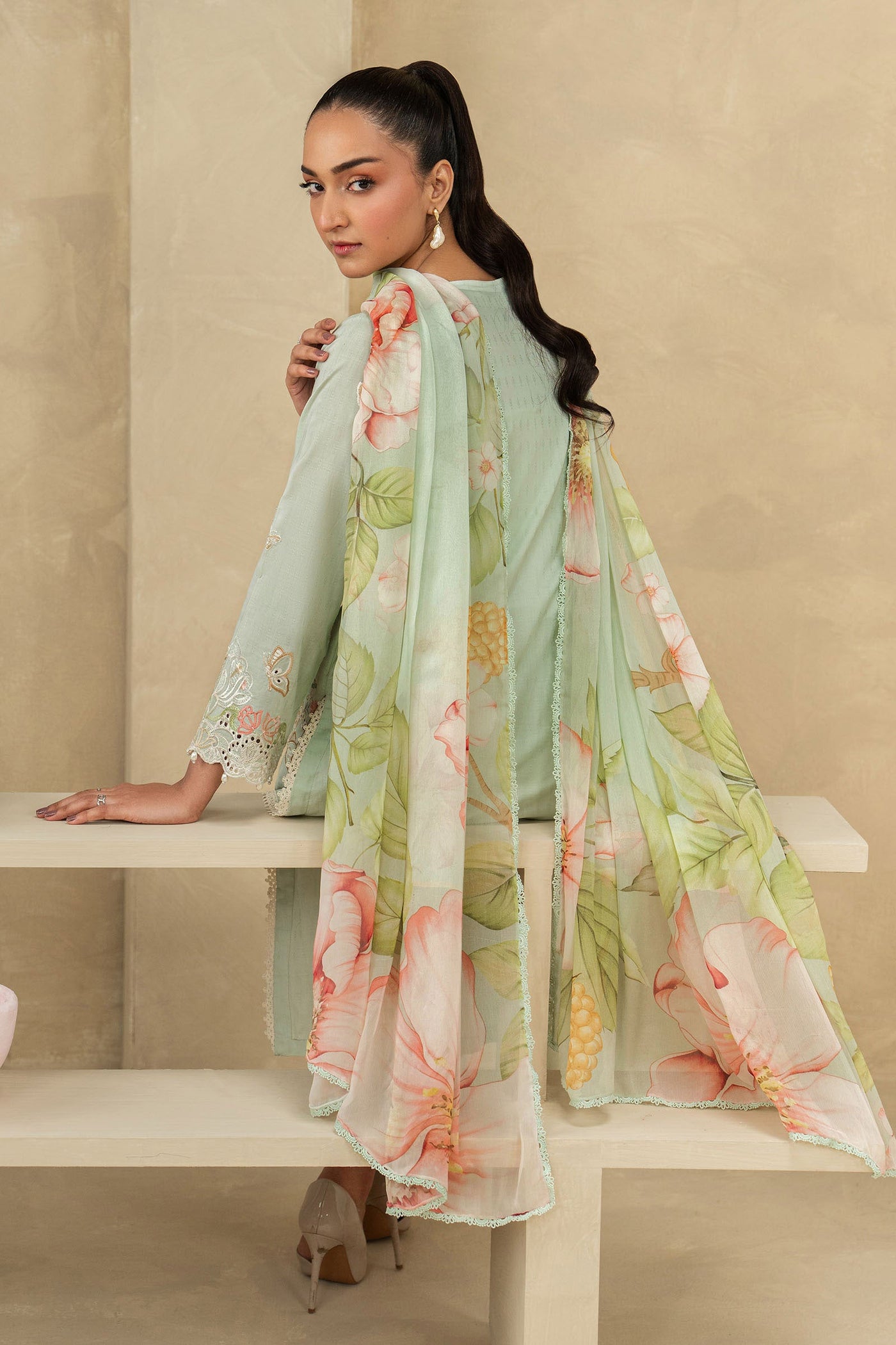 3 Piece Embroidered Dobby Lawn Suit